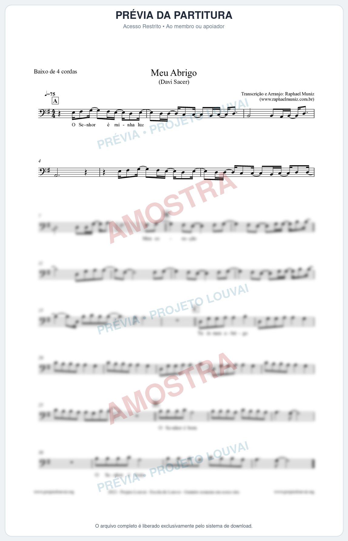 Prévia protegida da primeira página da partitura Partitura para Baixo de 4 cordas - Meu Abrigo - Davi Sacer