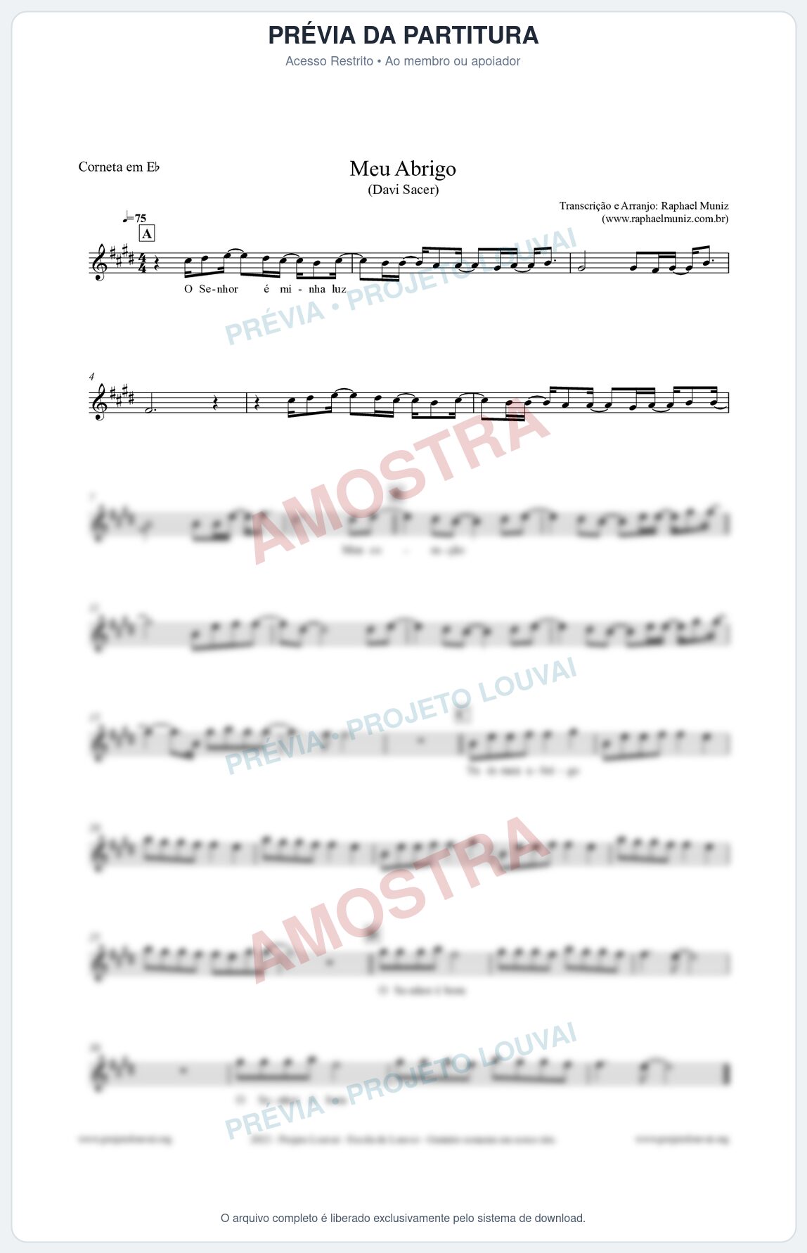 Prévia protegida da primeira página da partitura Partitura para Corneta em Eb - Meu Abrigo - Davi Sacer