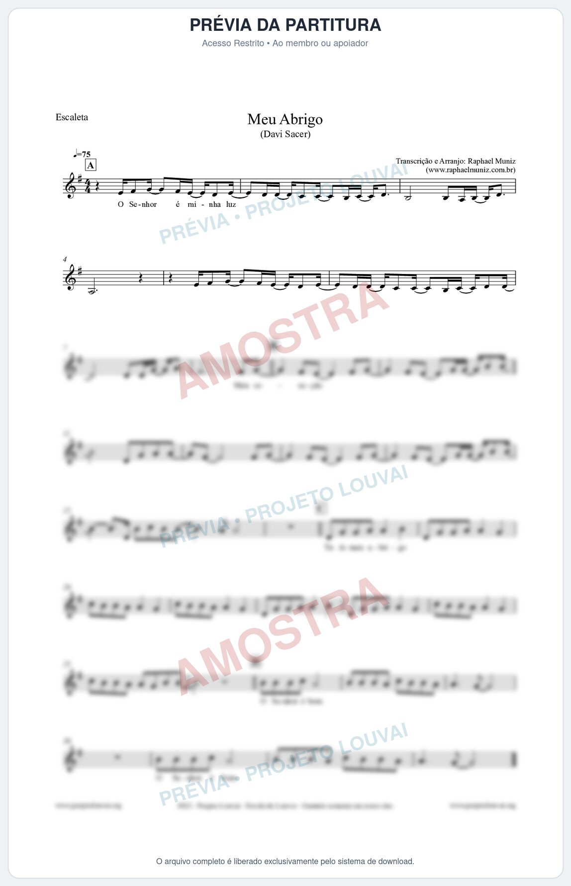 Prévia protegida da primeira página da partitura Partitura para Escaleta - Meu Abrigo - Davi Sacer