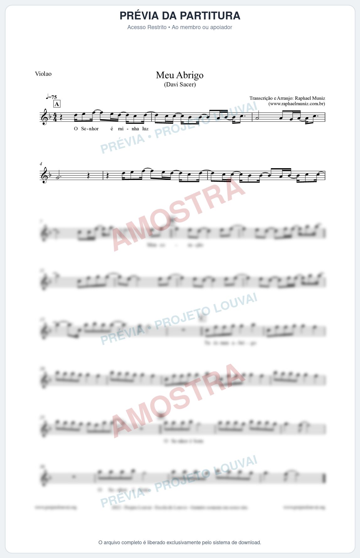 Prévia protegida da primeira página da partitura Partitura para Violão - Meu Abrigo - Davi Sacer