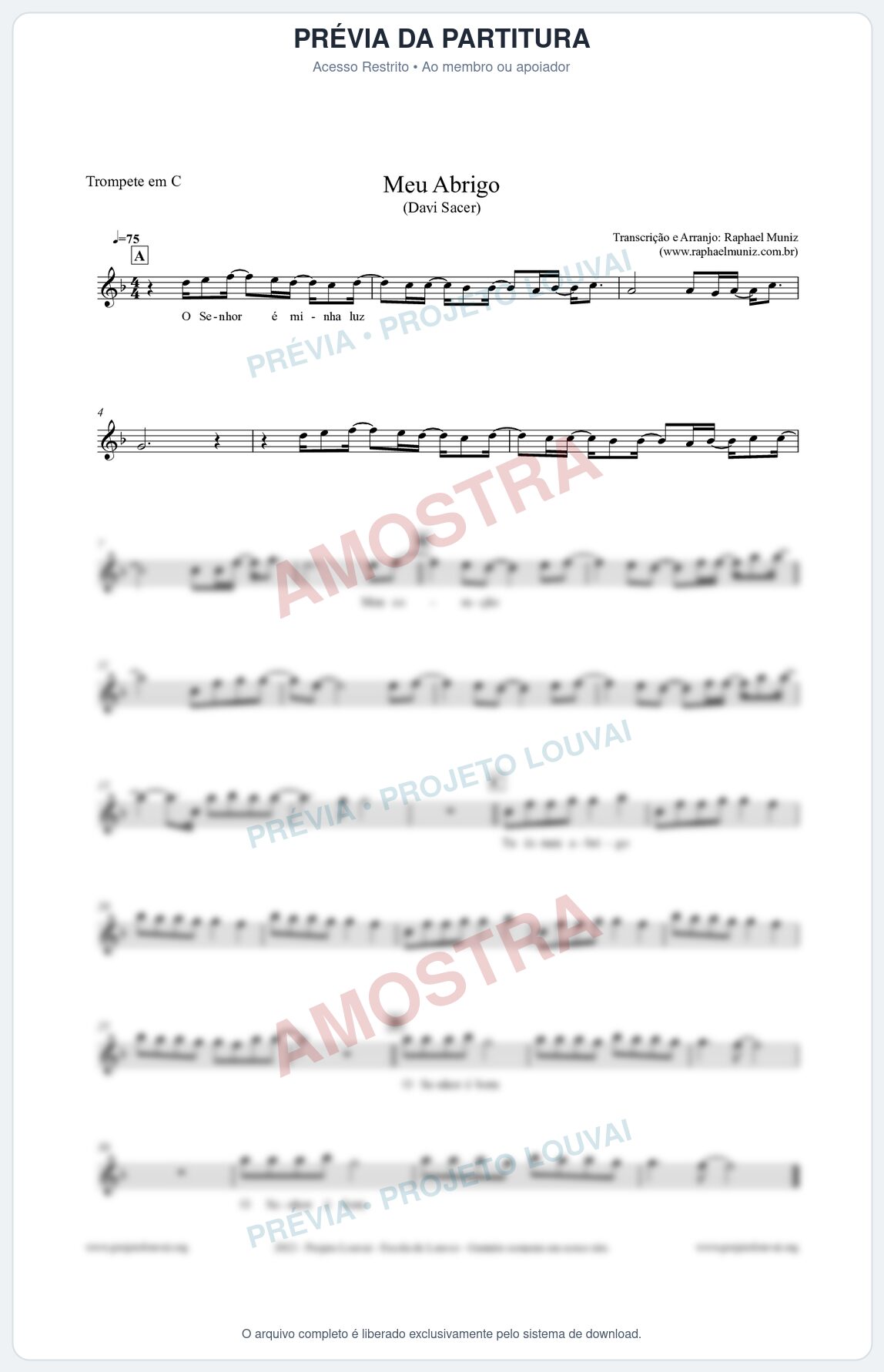Prévia protegida da primeira página da partitura Partitura para Trompete em C - Meu Abrigo - Davi Sacer