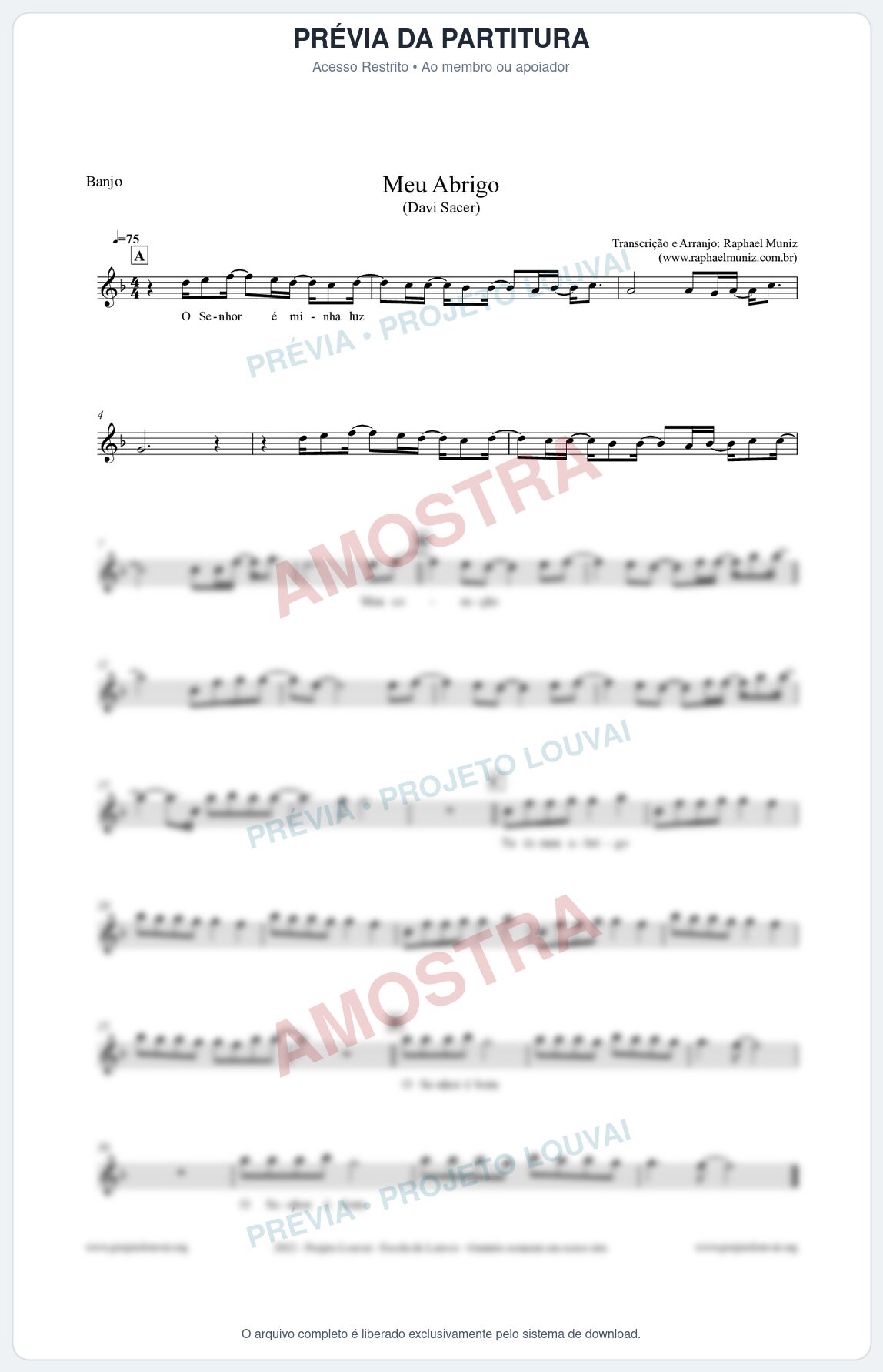 Prévia protegida da primeira página da partitura Partitura para Banjo - Meu Abrigo - Davi Sacer