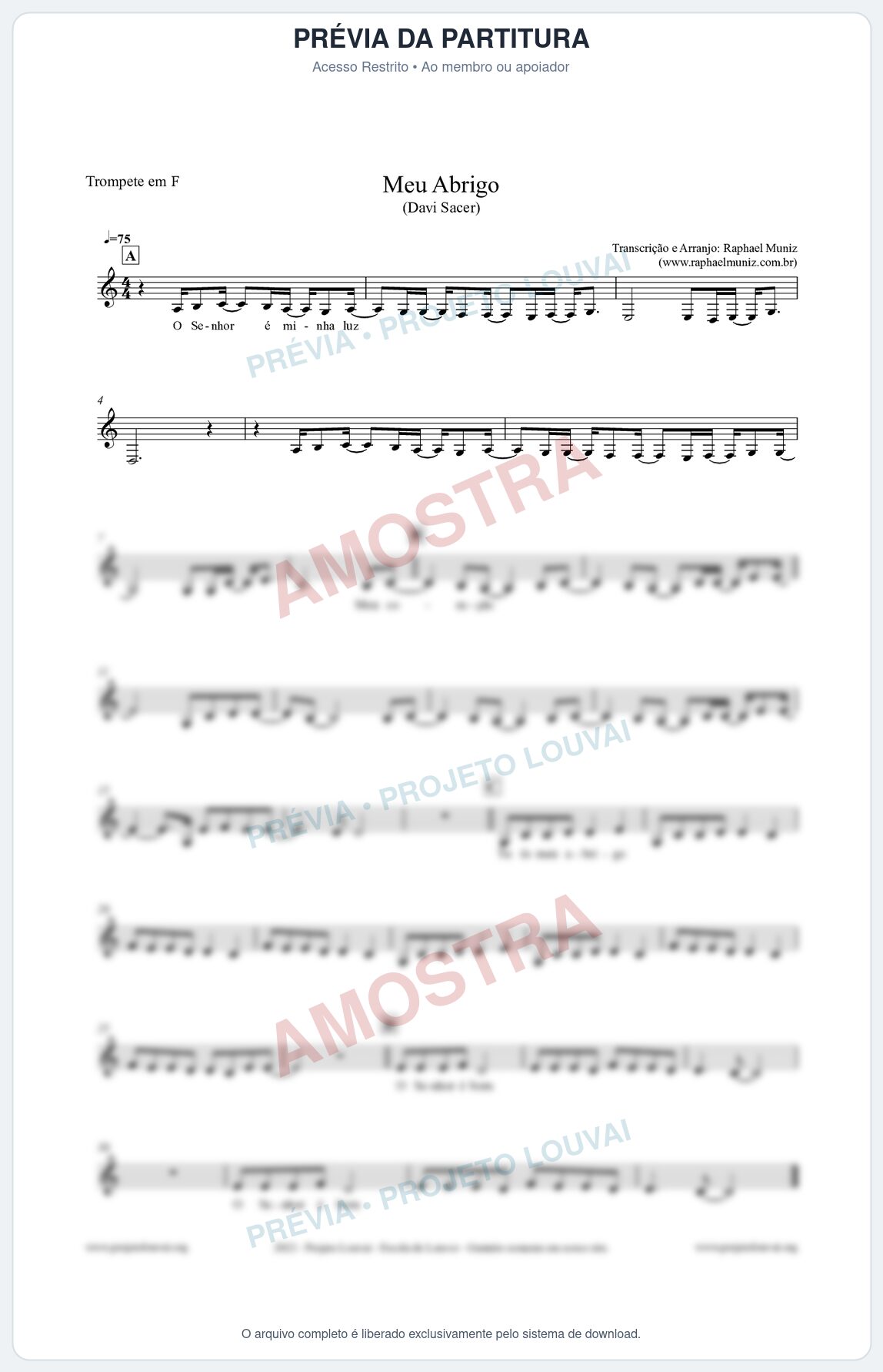 Prévia protegida da primeira página da partitura Partitura para Trompete em F - Meu Abrigo - Davi Sacer