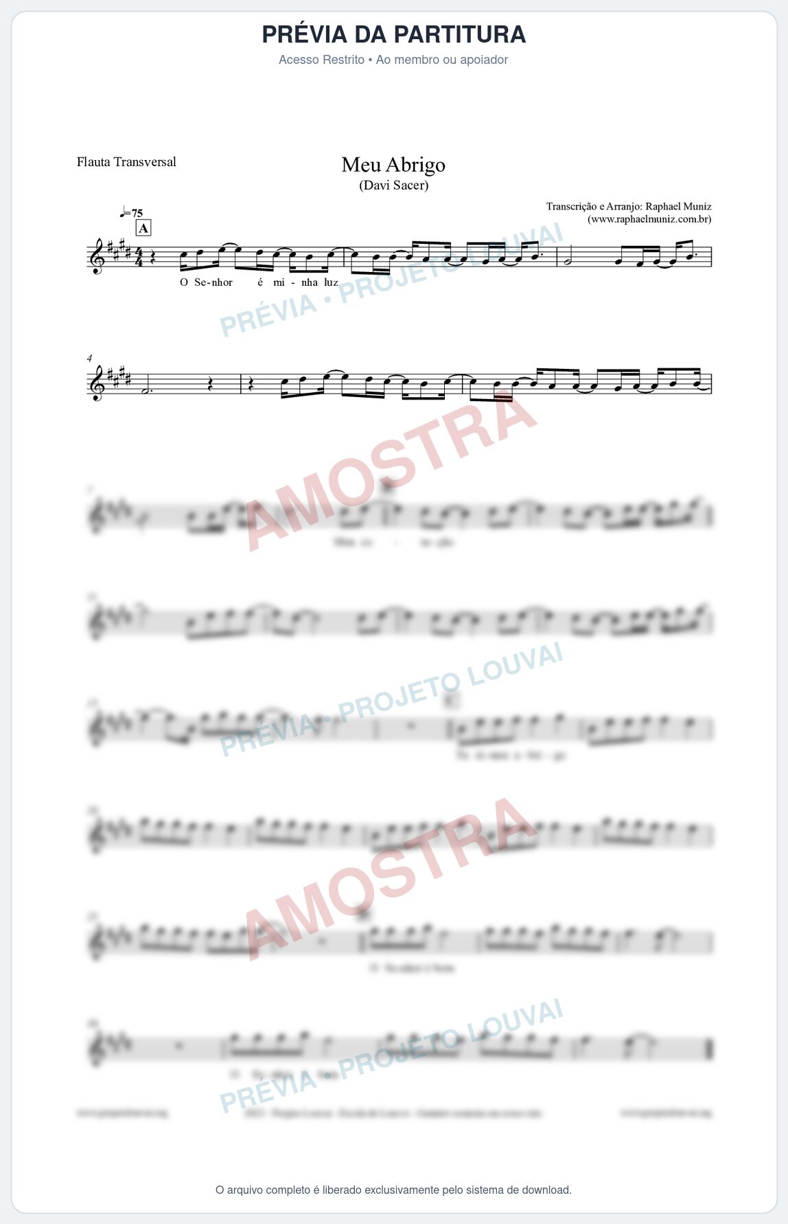 Prévia protegida da primeira página da partitura Partitura para Flauta Transversal - Meu Abrigo - Davi Sacer