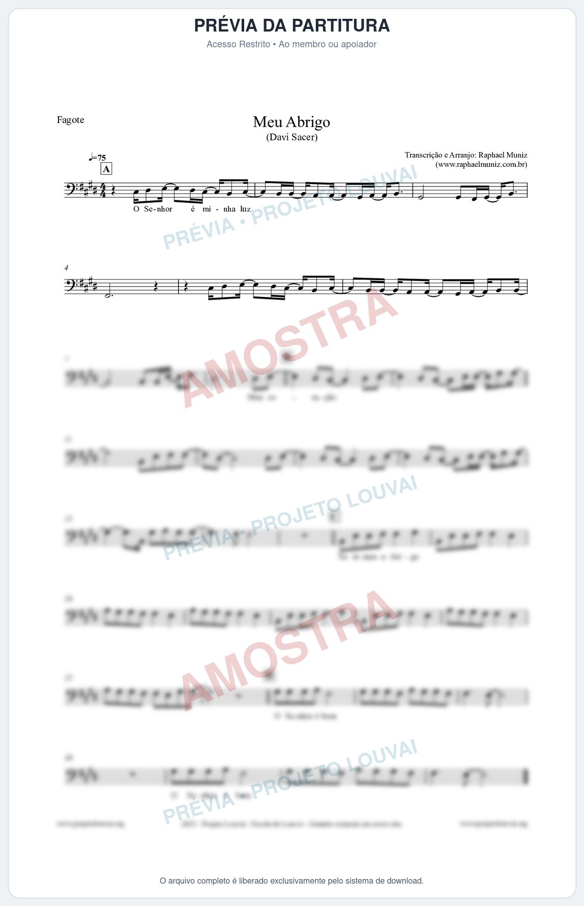 Prévia protegida da primeira página da partitura Partitura para Fagote - Meu Abrigo - Davi Sacer