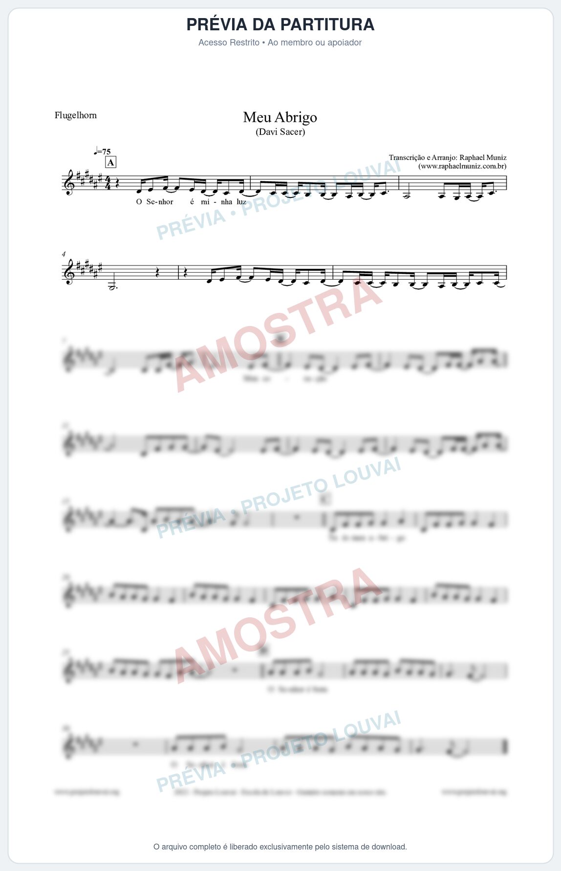Prévia protegida da primeira página da partitura Partitura para Flugelhorn - Meu Abrigo - Davi Sacer