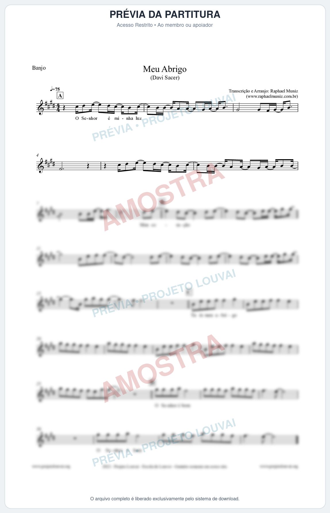 Prévia protegida da primeira página da partitura Partitura para Banjo - Meu Abrigo - Davi Sacer