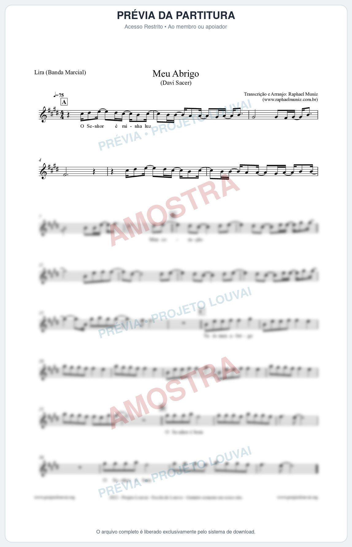 Prévia protegida da primeira página da partitura Partitura para Lira (Banda Marcial) - Meu Abrigo - Davi Sacer