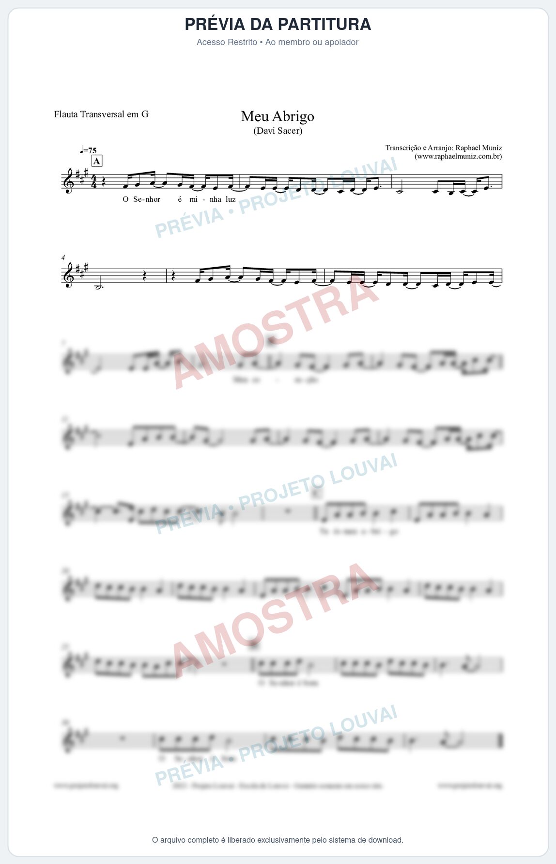 Prévia protegida da primeira página da partitura Partitura para Flauta Transversal em G - Meu Abrigo - Davi Sacer