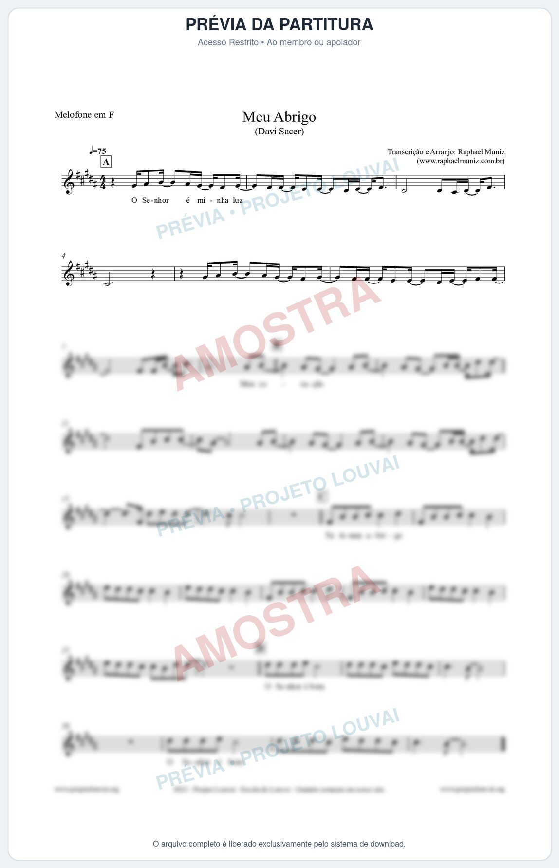 Prévia protegida da primeira página da partitura Partitura para Melofone em F - Meu Abrigo - Davi Sacer