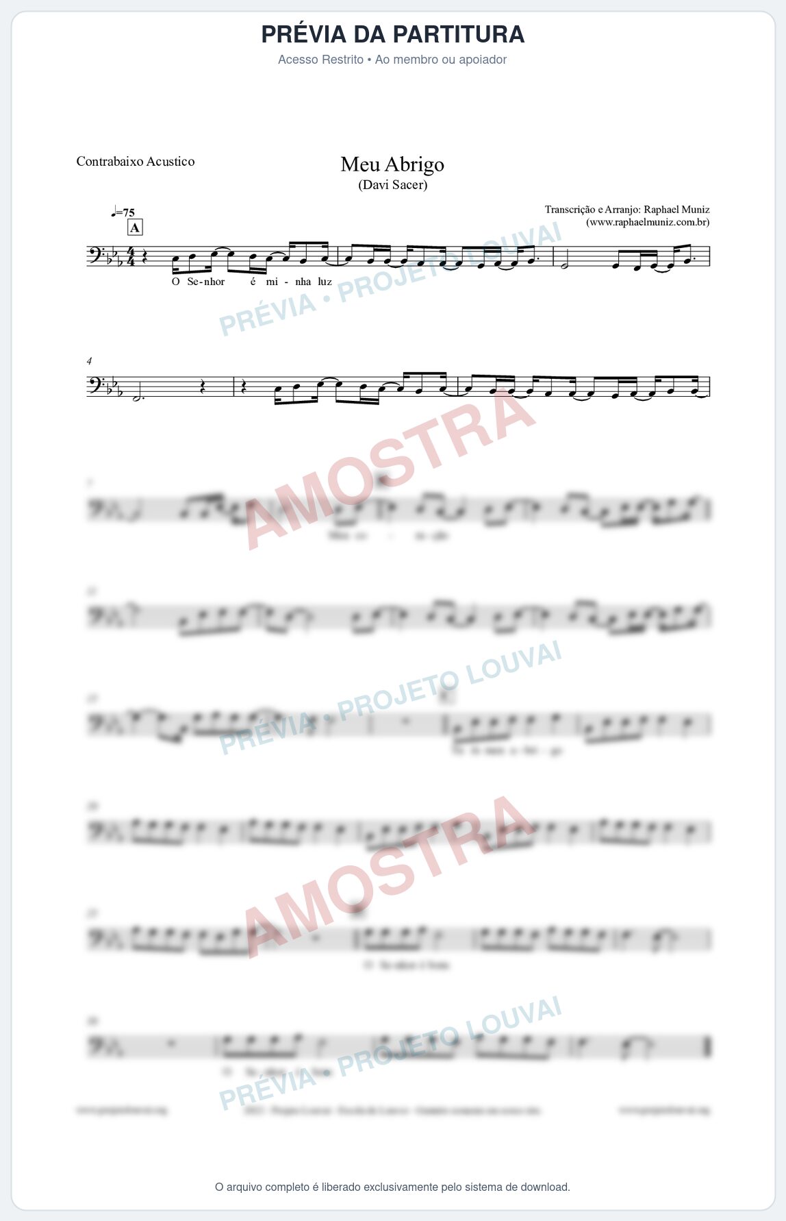 Prévia protegida da primeira página da partitura Partitura para Contrabaixo Acústico - Meu Abrigo - Davi Sacer