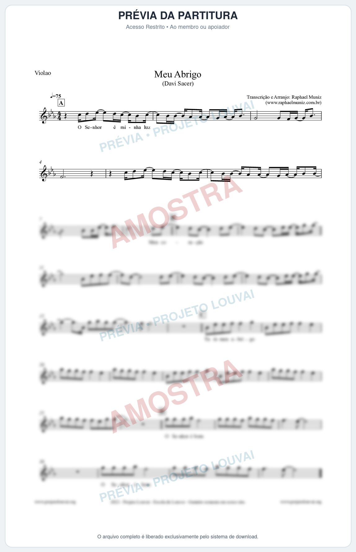 Prévia protegida da primeira página da partitura Partitura para Violão - Meu Abrigo - Davi Sacer