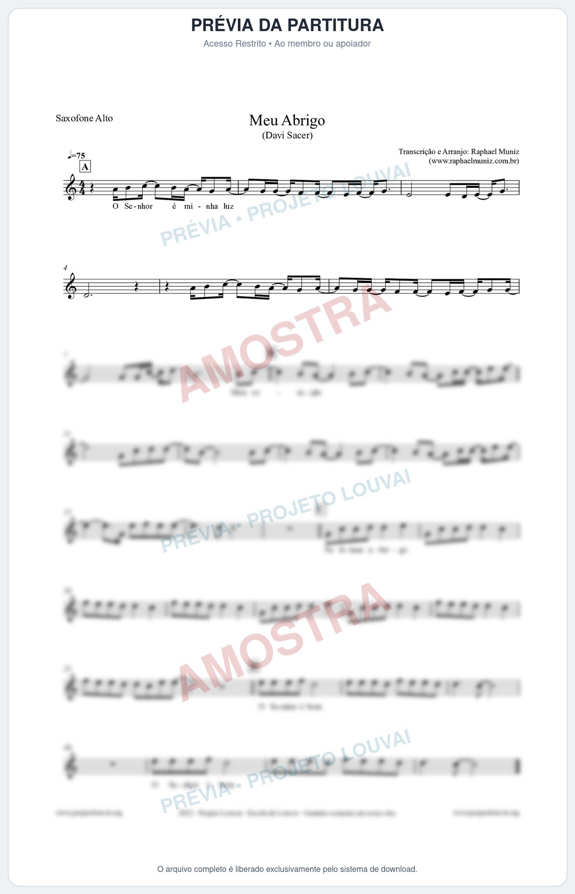 Prévia protegida da primeira página da partitura Partitura para Saxofone Alto - Meu Abrigo - Davi Sacer