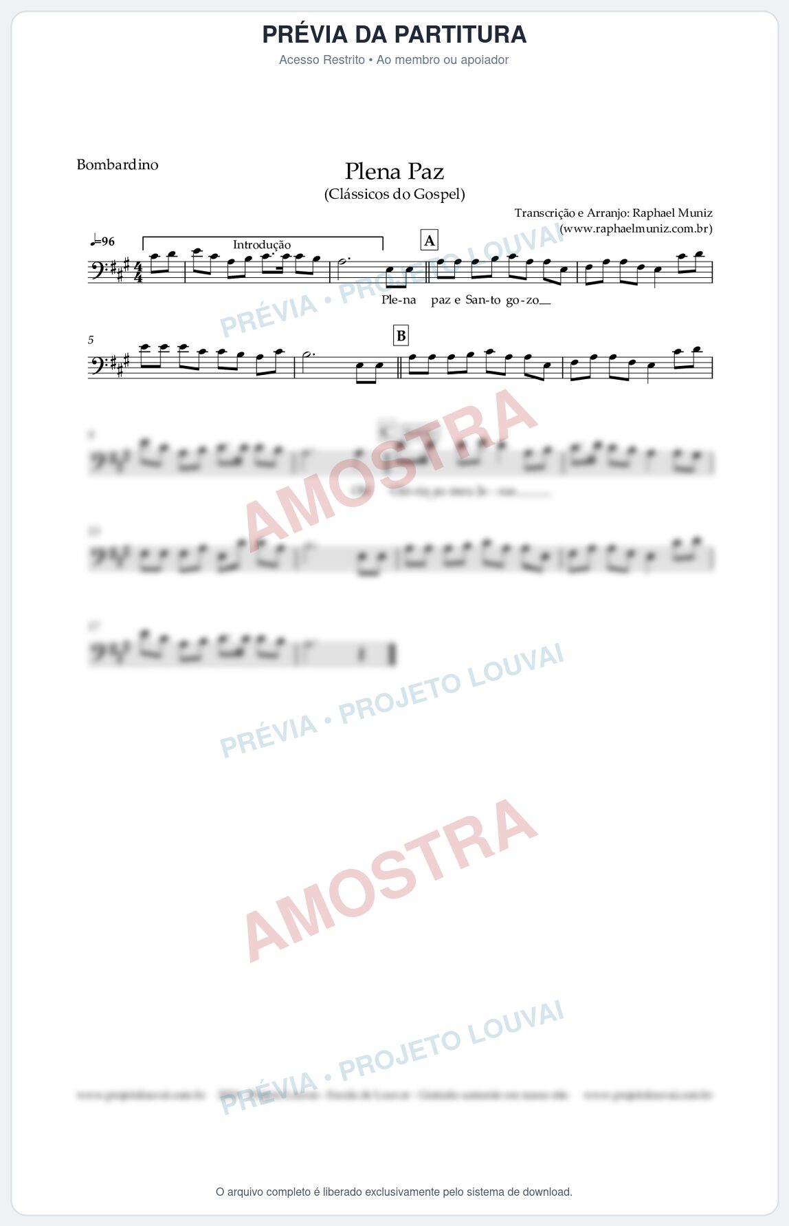 Prévia protegida da primeira página da partitura Partitura para Bombardino - Plena Paz - Harpa Cristã nº 3 - Clássicos do Gospel