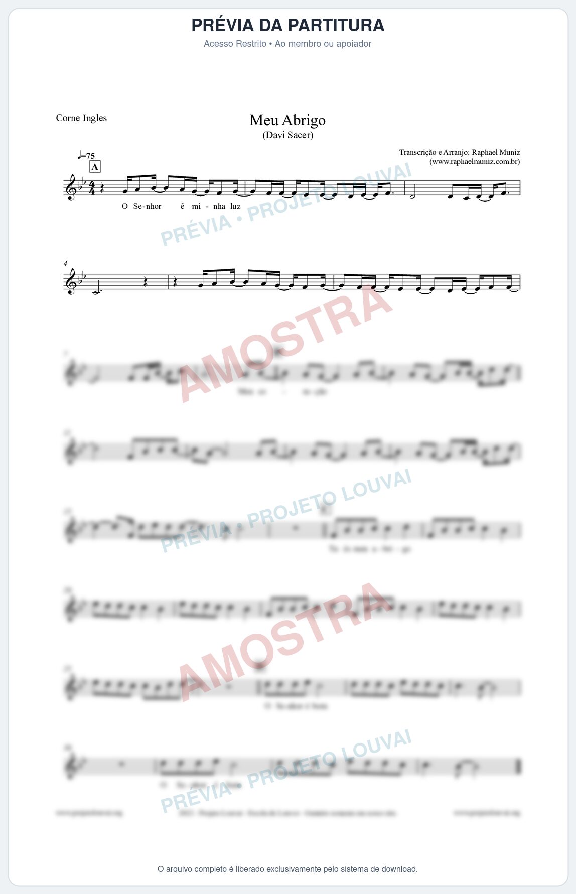 Prévia protegida da primeira página da partitura Partitura para Corne Inglês - Meu Abrigo - Davi Sacer