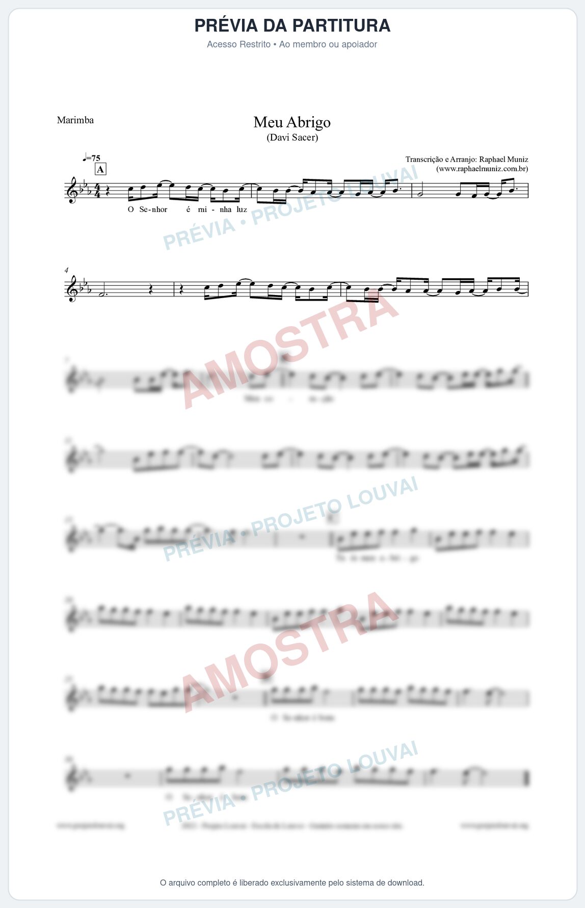Prévia protegida da primeira página da partitura Partitura para Marimba - Meu Abrigo - Davi Sacer