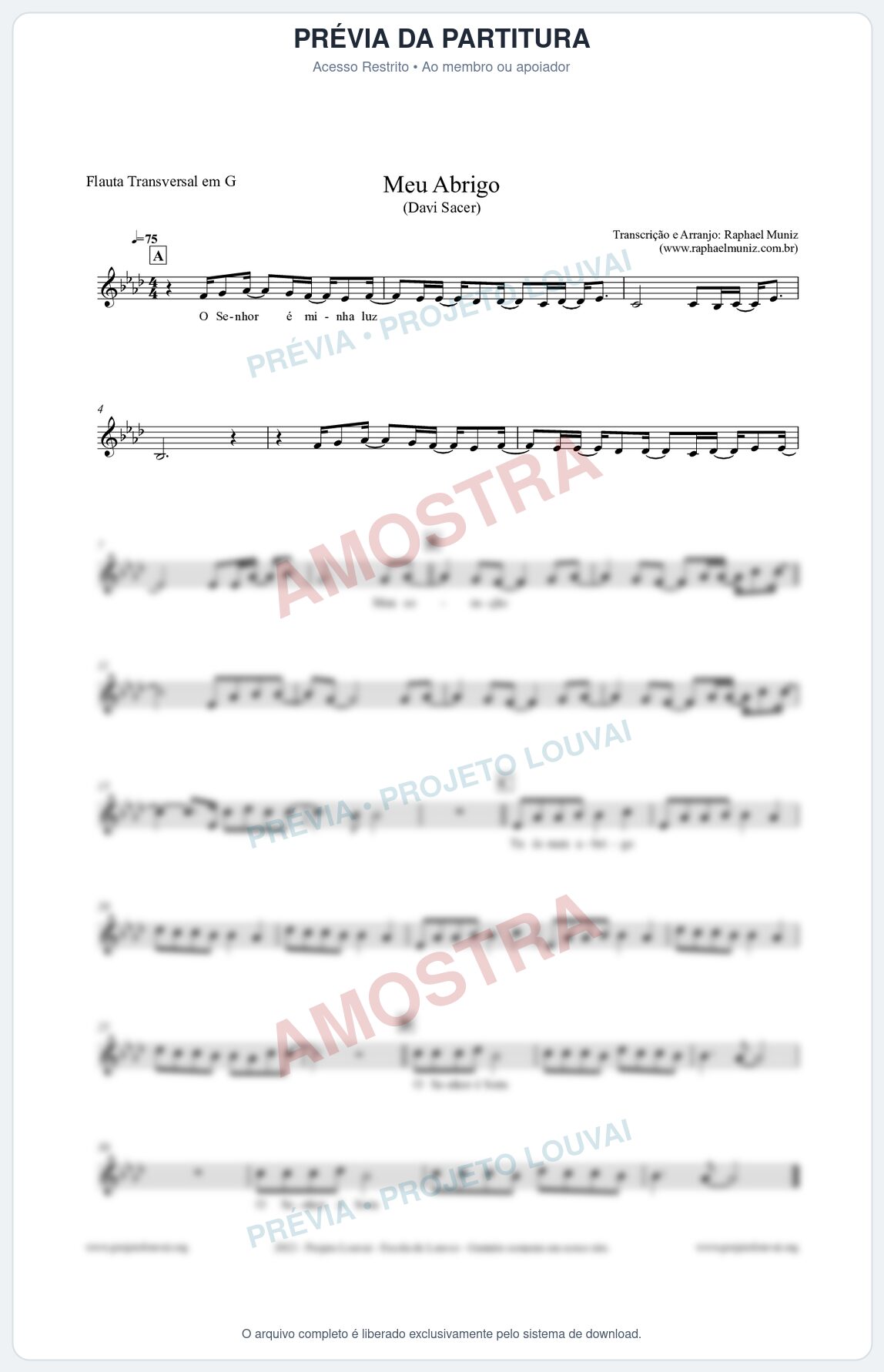 Prévia protegida da primeira página da partitura Partitura para Flauta Transversal em G - Meu Abrigo - Davi Sacer