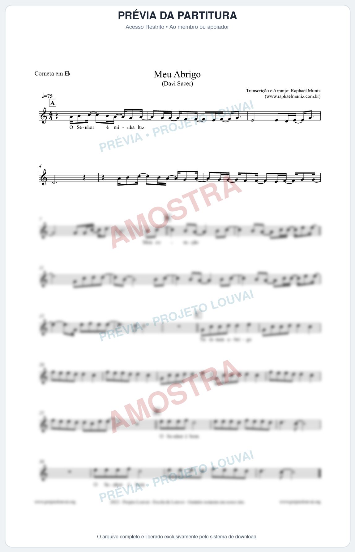 Prévia protegida da primeira página da partitura Partitura para Corneta em Eb - Meu Abrigo - Davi Sacer