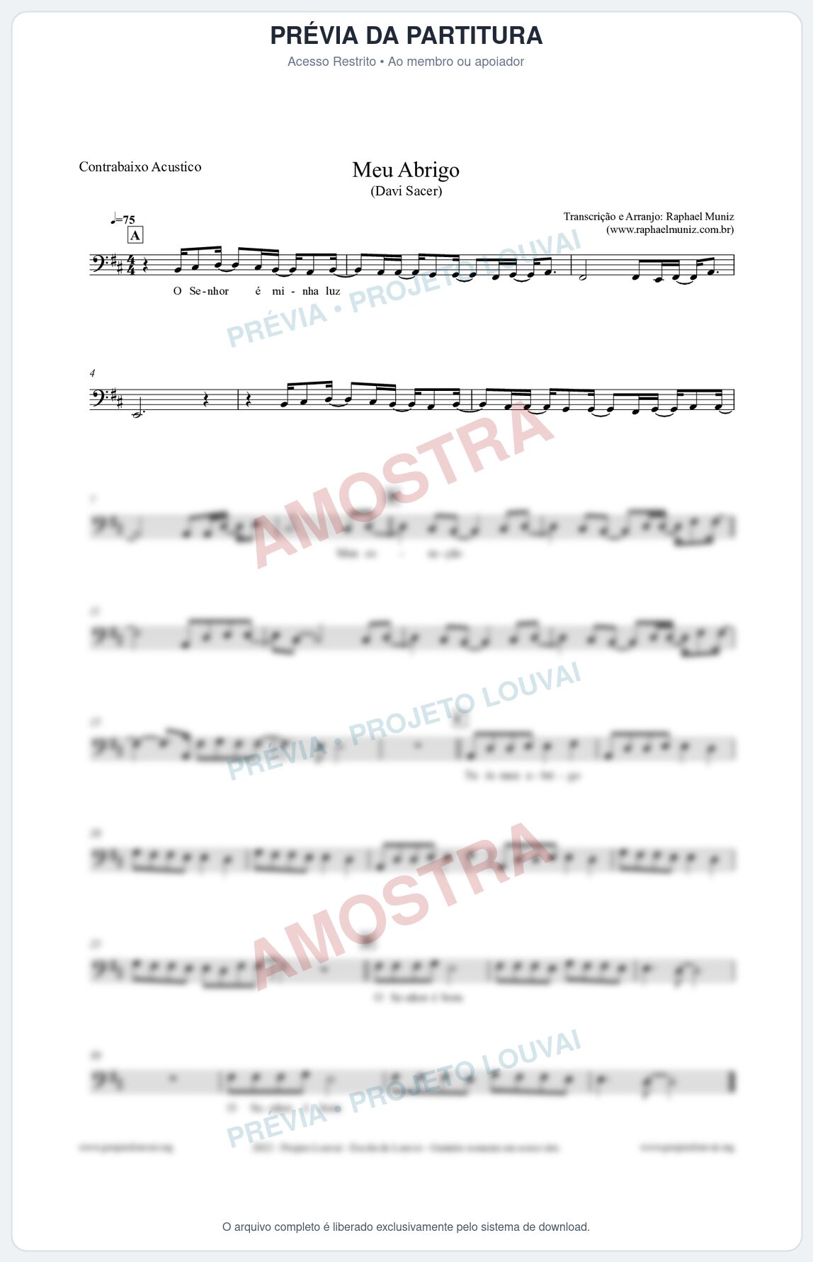 Prévia protegida da primeira página da partitura Partitura para Contrabaixo Acústico - Meu Abrigo - Davi Sacer