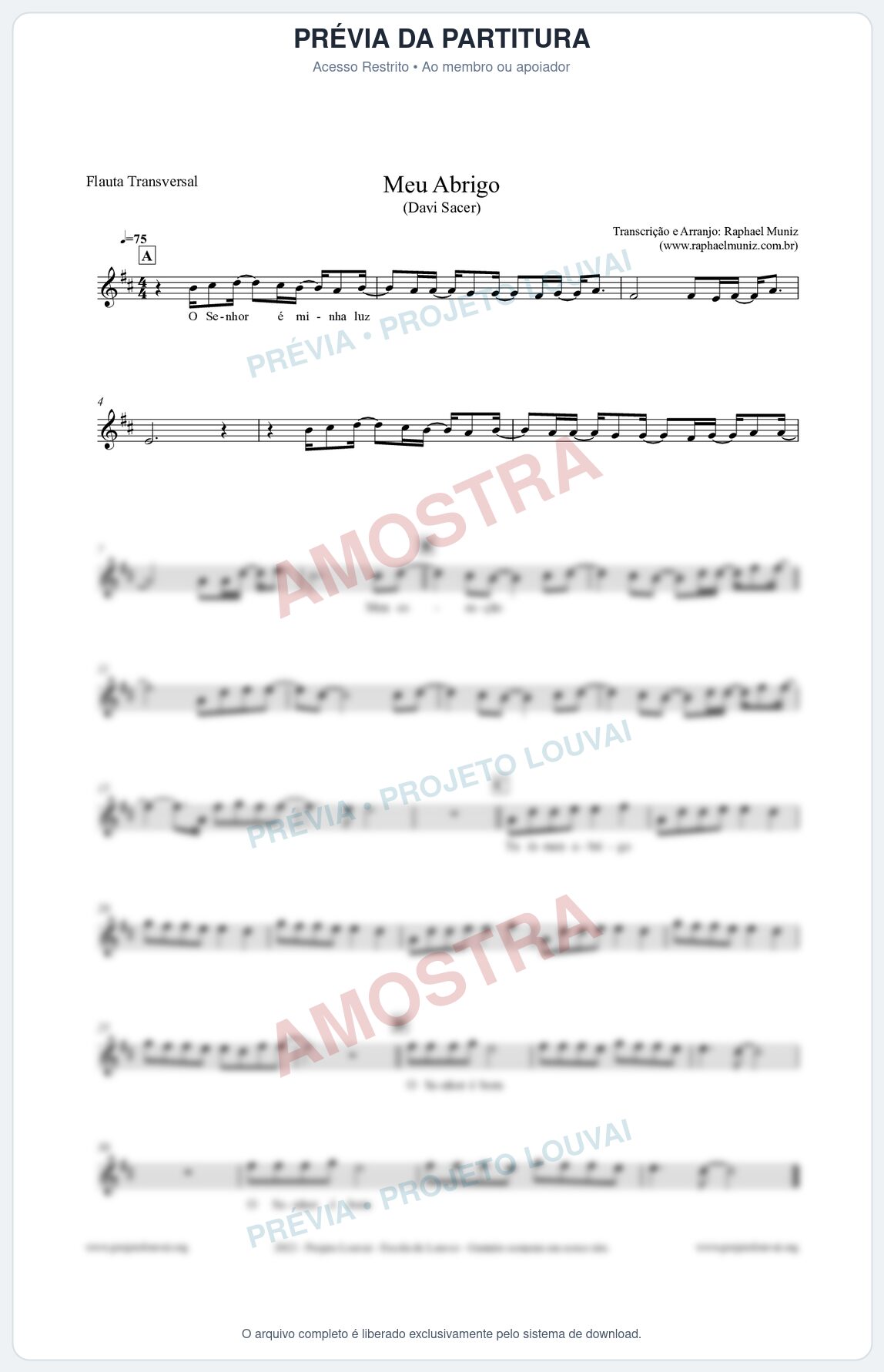 Prévia protegida da primeira página da partitura Partitura para Flauta Transversal - Meu Abrigo - Davi Sacer