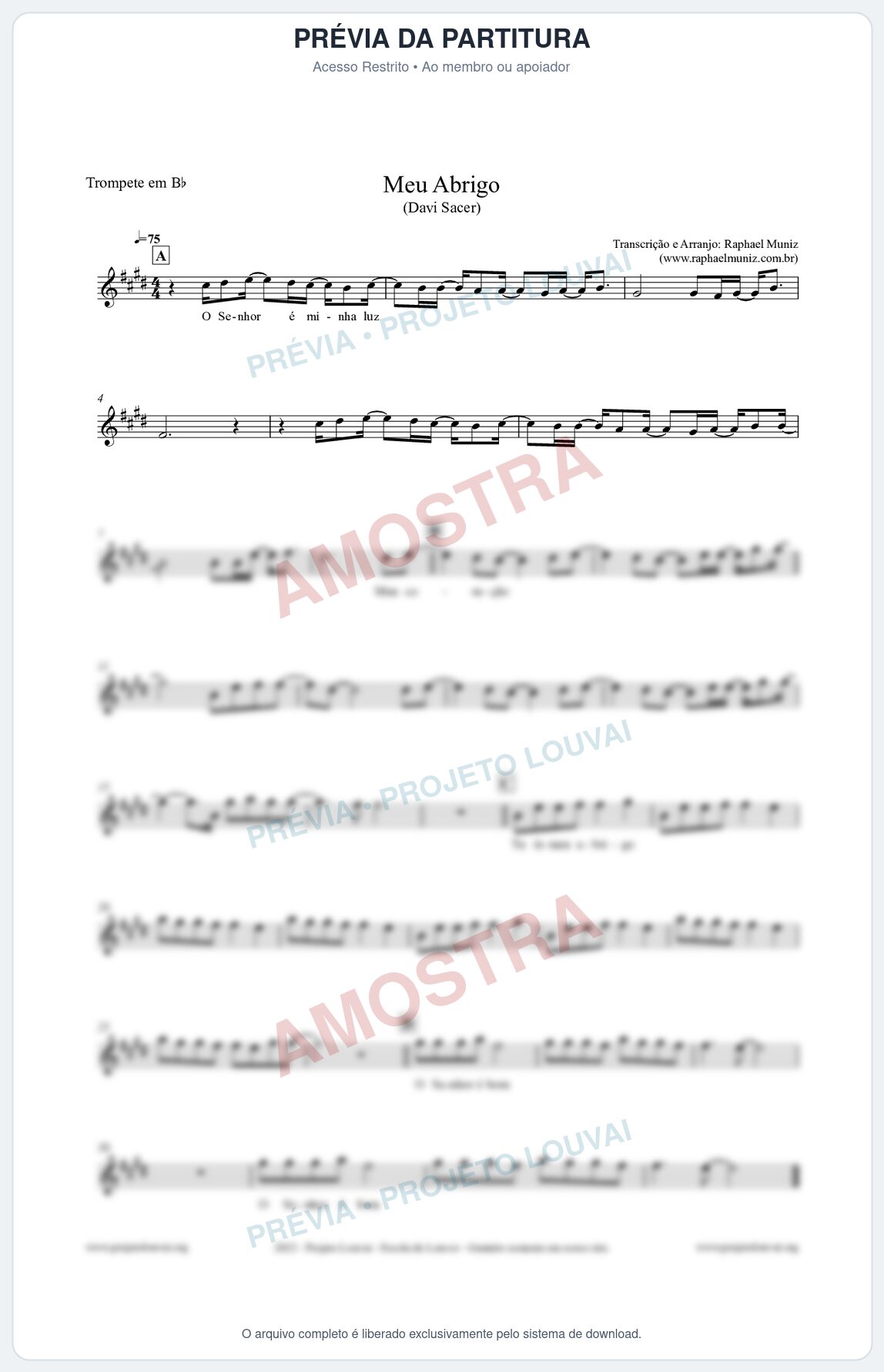 Prévia protegida da primeira página da partitura Partitura para Trompete em Bb - Meu Abrigo - Davi Sacer