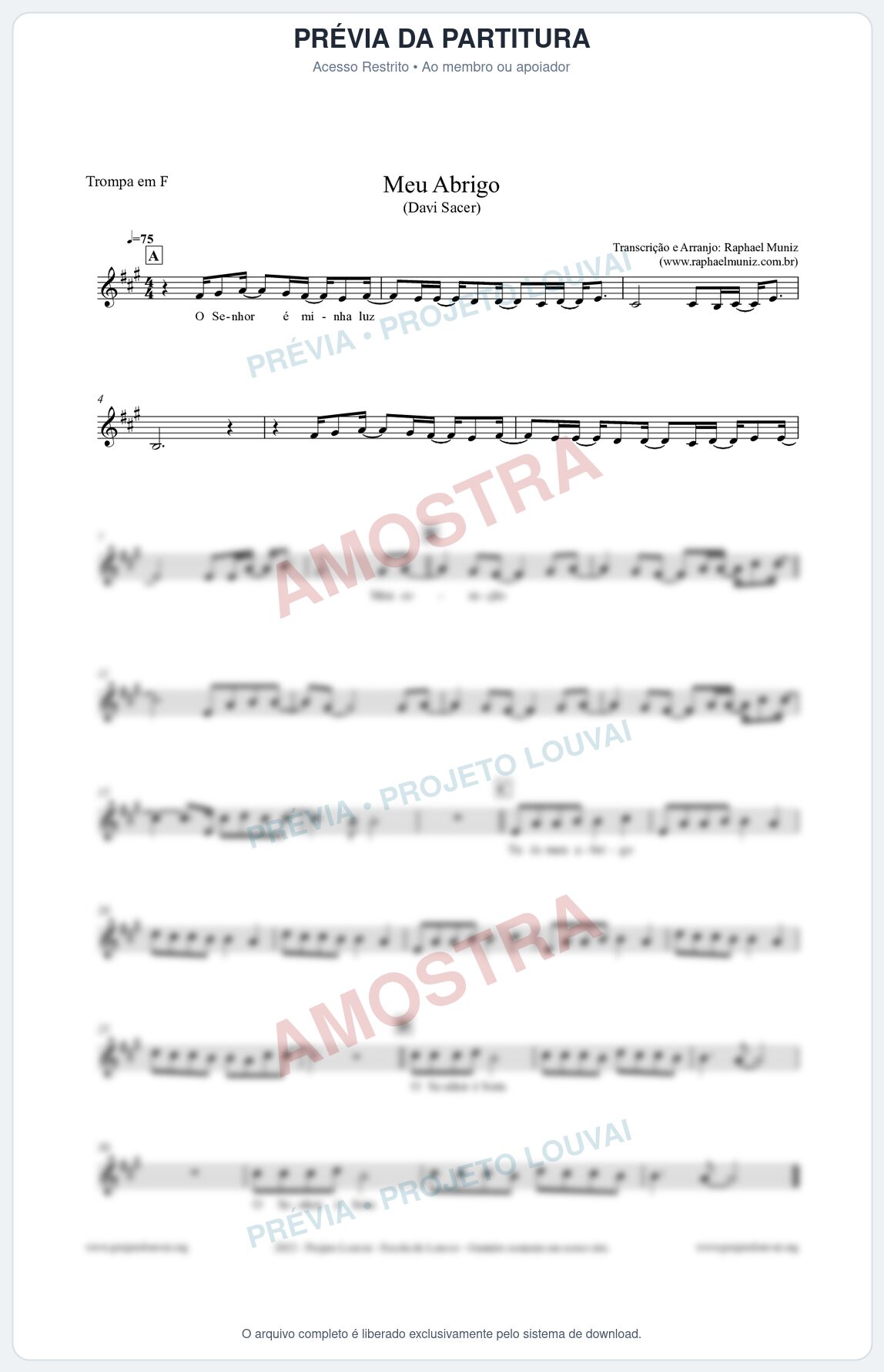 Prévia protegida da primeira página da partitura Partitura para Trompa em F - Meu Abrigo - Davi Sacer