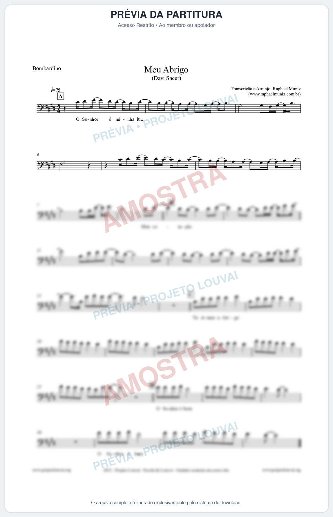 Prévia protegida da primeira página da partitura Partitura para Bombardino - Meu Abrigo - Davi Sacer