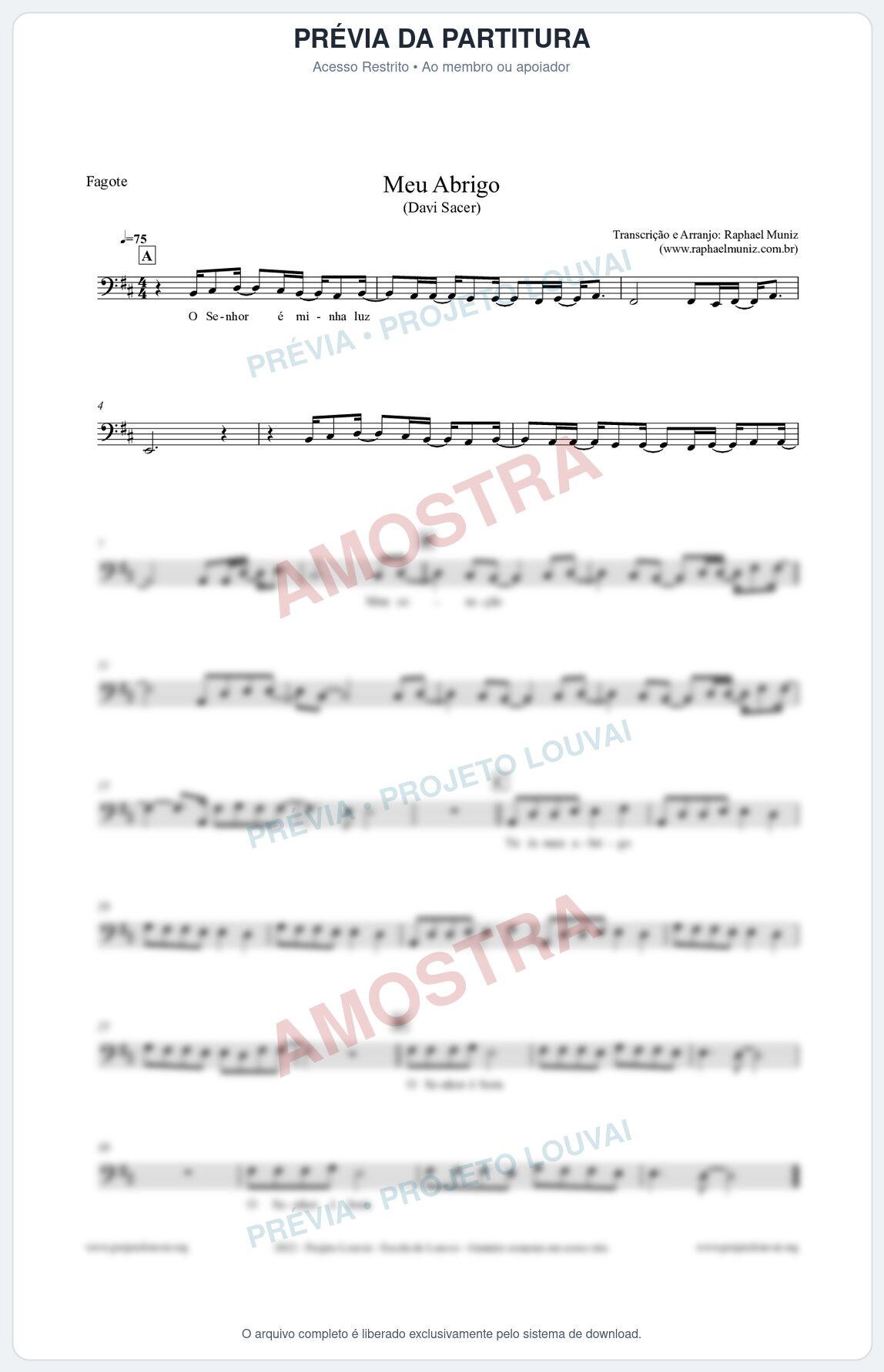 Prévia protegida da primeira página da partitura Partitura para Fagote - Meu Abrigo - Davi Sacer