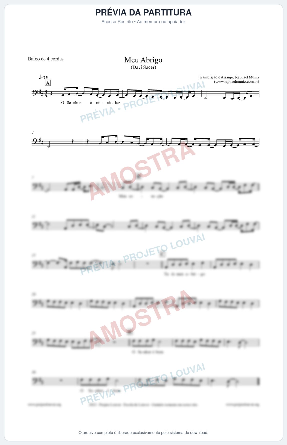 Prévia protegida da primeira página da partitura Partitura para Baixo de 4 cordas - Meu Abrigo - Davi Sacer