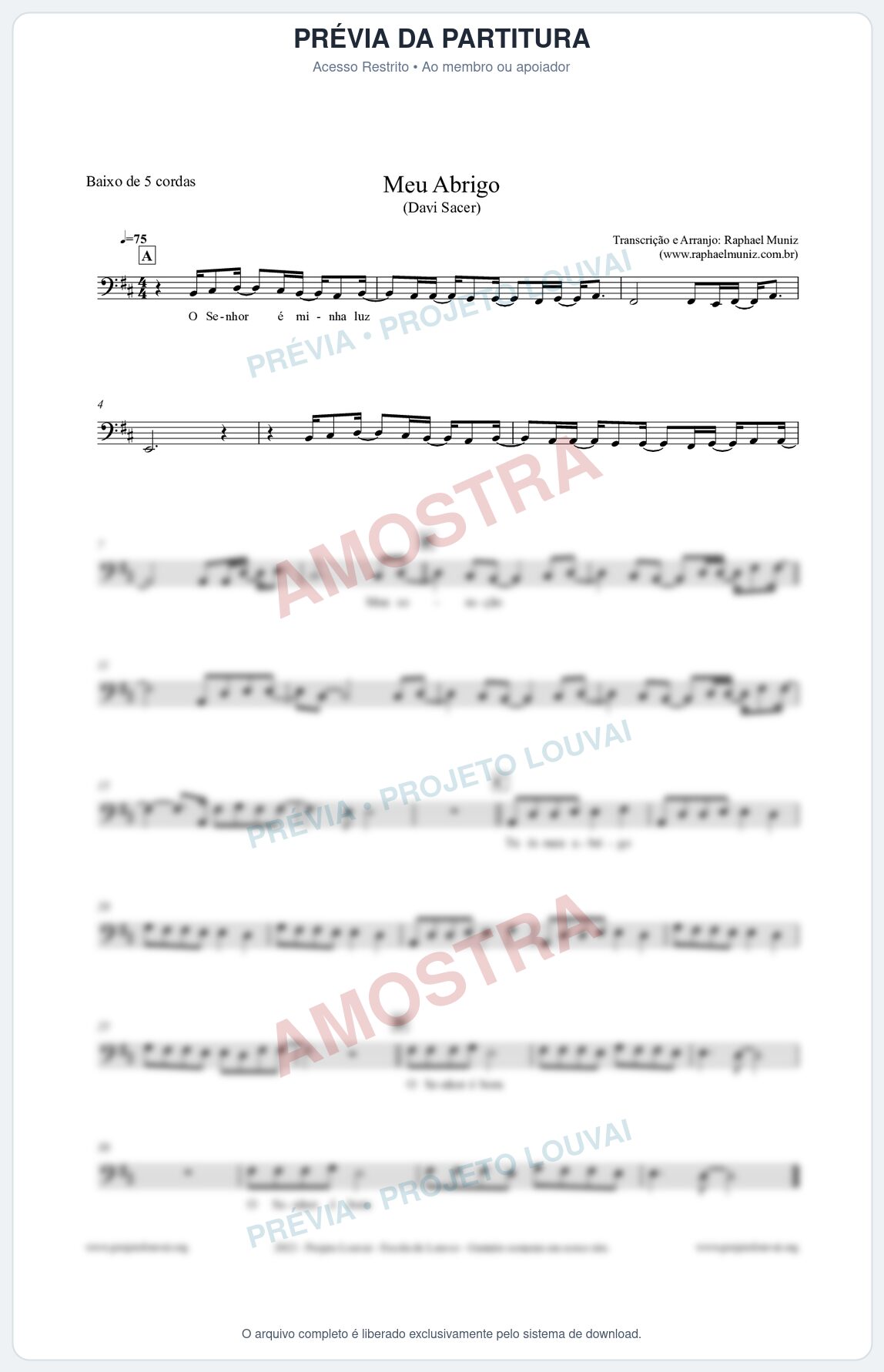 Prévia protegida da primeira página da partitura Partitura para Baixo de 5 cordas - Meu Abrigo - Davi Sacer