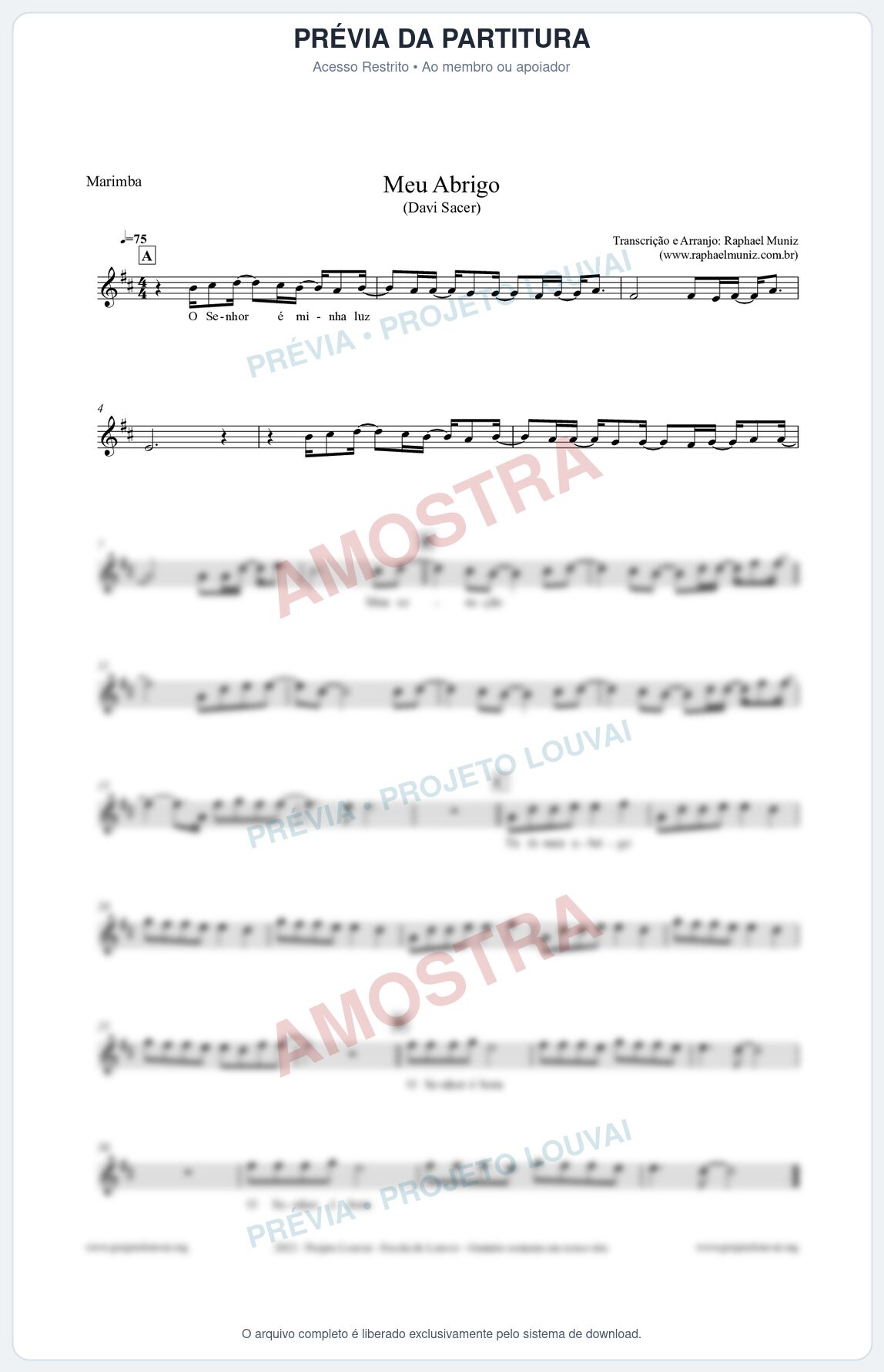 Prévia protegida da primeira página da partitura Partitura para Marimba - Meu Abrigo - Davi Sacer