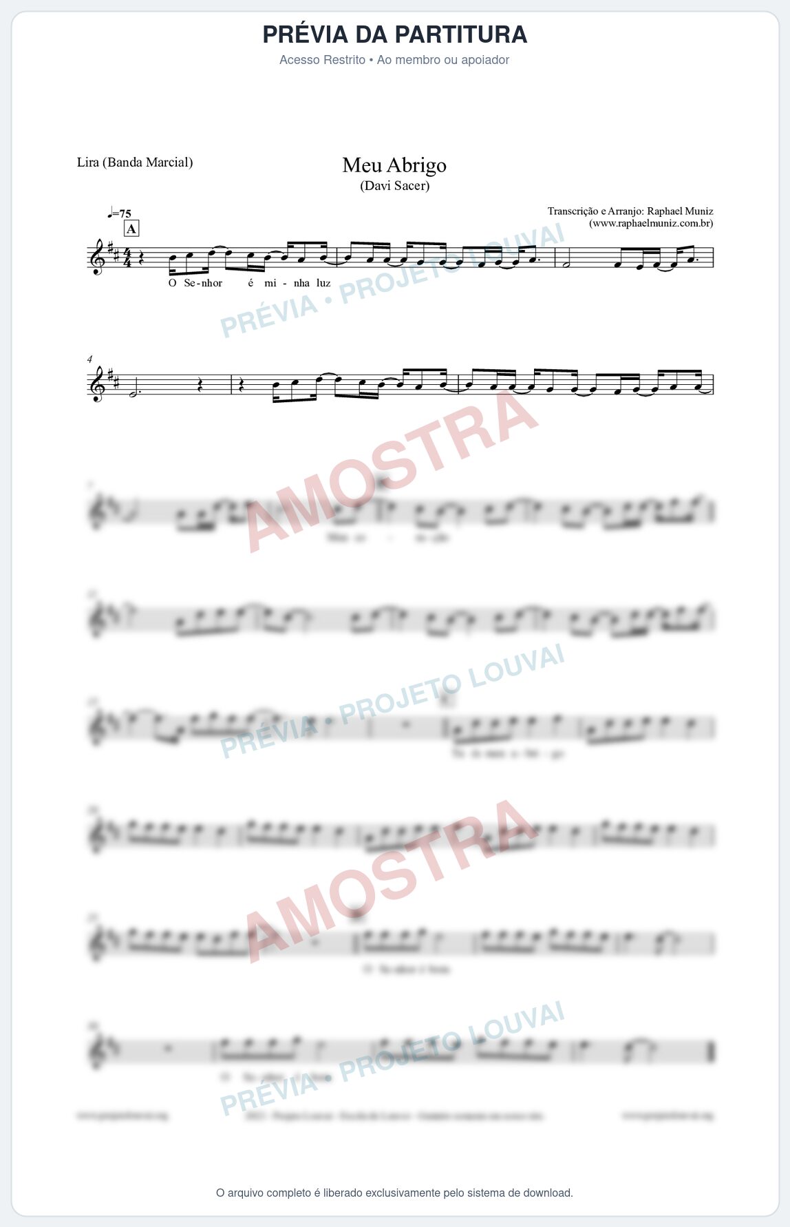 Prévia protegida da primeira página da partitura Partitura para Lira (Banda Marcial) - Meu Abrigo - Davi Sacer