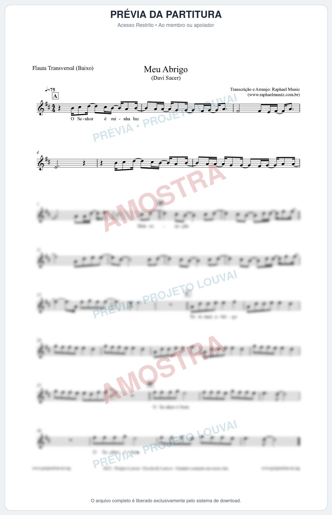 Prévia protegida da primeira página da partitura Partitura para Flauta Transversal (Baixo) - Meu Abrigo - Davi Sacer