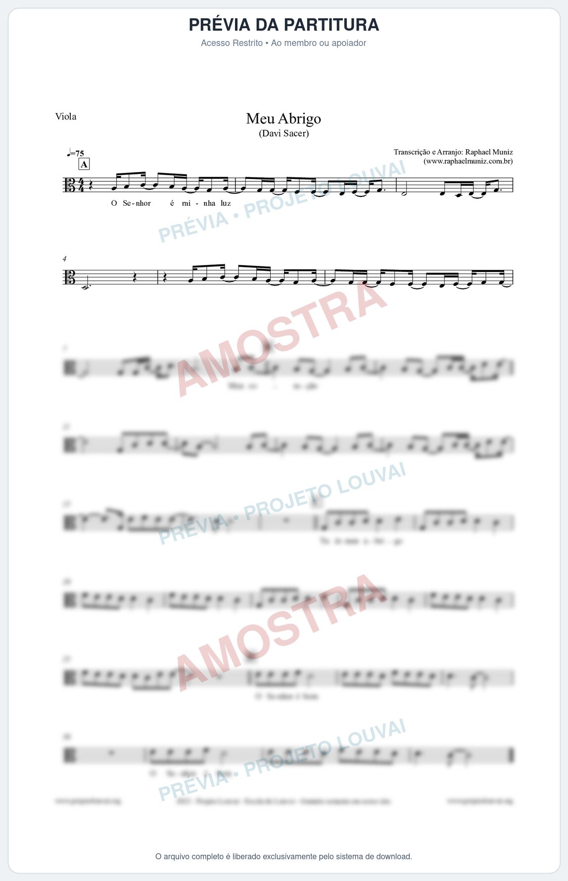 Prévia protegida da primeira página da partitura Partitura para Viola - Meu Abrigo - Davi Sacer