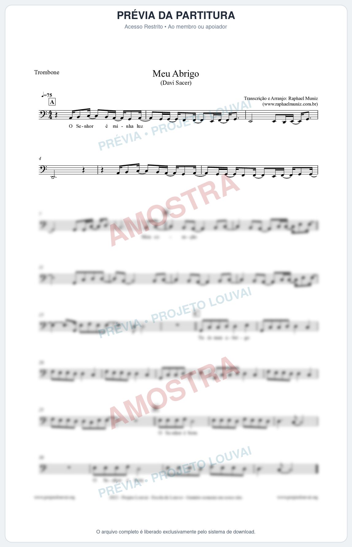 Prévia protegida da primeira página da partitura Partitura para Trombone - Meu Abrigo - Davi Sacer