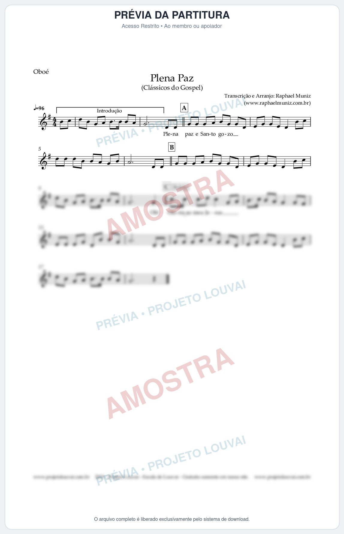 Prévia protegida da primeira página da partitura Partitura para Oboé - Saudosa Lembrança - Harpa Cristã nº 2 - Clássicos do Gospel