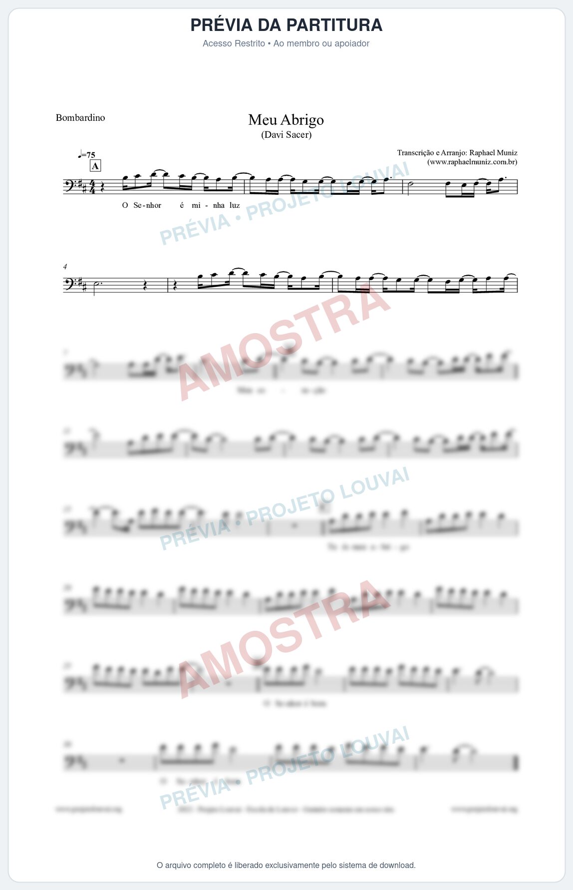 Prévia protegida da primeira página da partitura Partitura para Bombardino - Meu Abrigo - Davi Sacer