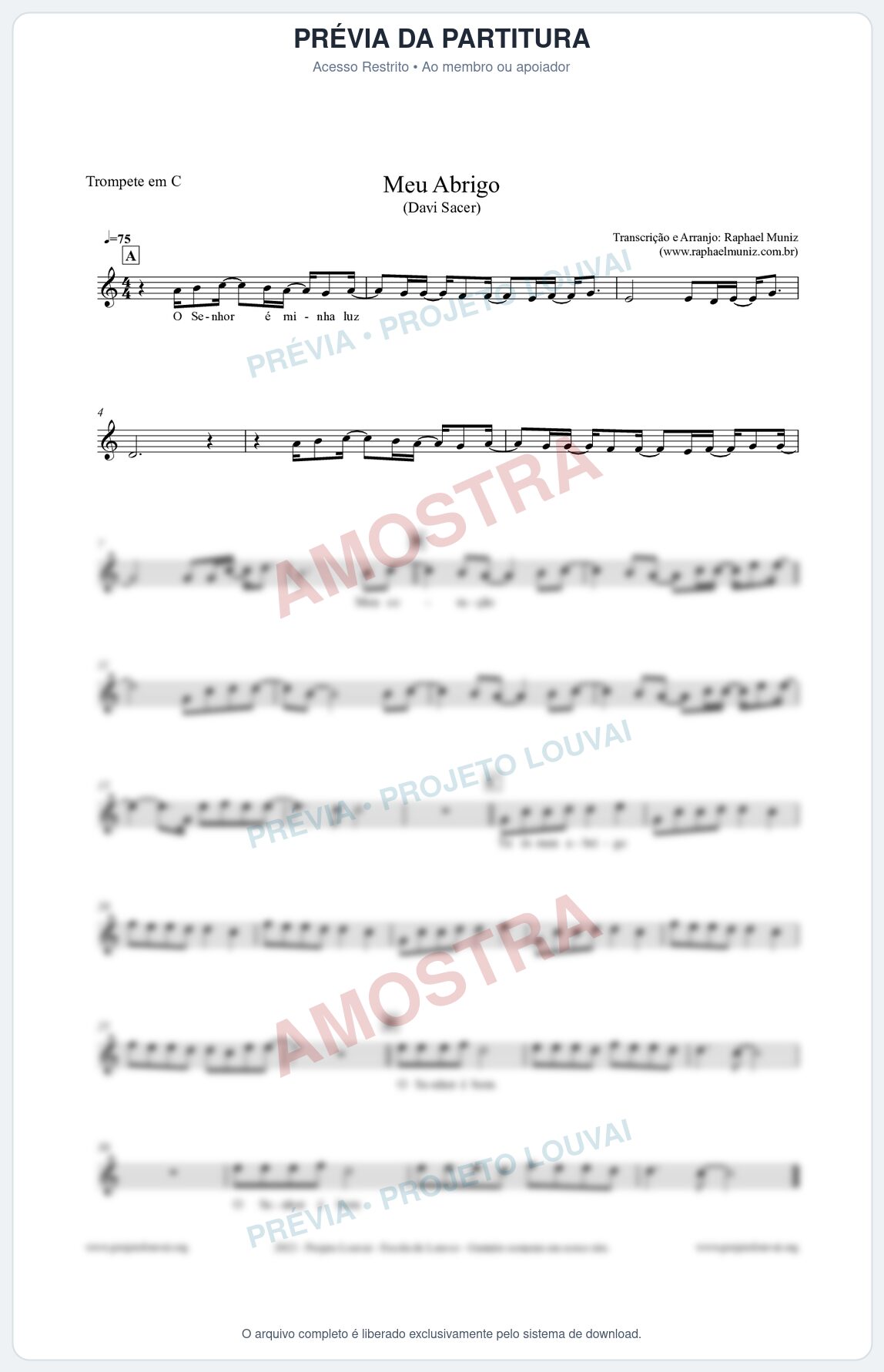 Prévia protegida da primeira página da partitura Partitura para Trompete em C - Meu Abrigo - Davi Sacer