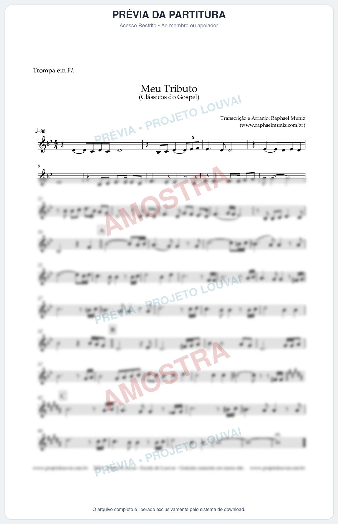 Prévia protegida da primeira página da partitura Partitura para Trompa em Fá - Meu Tributo - Clássicos do Gospel