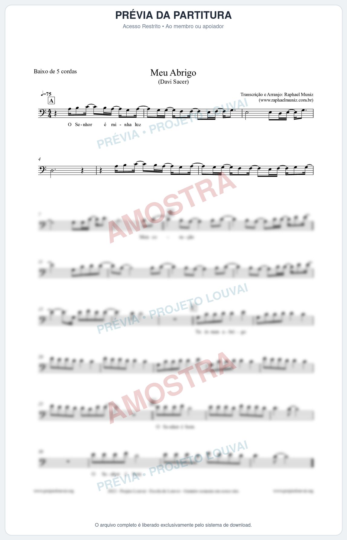 Prévia protegida da primeira página da partitura Partitura para Baixo de 5 cordas - Meu Abrigo - Davi Sacer