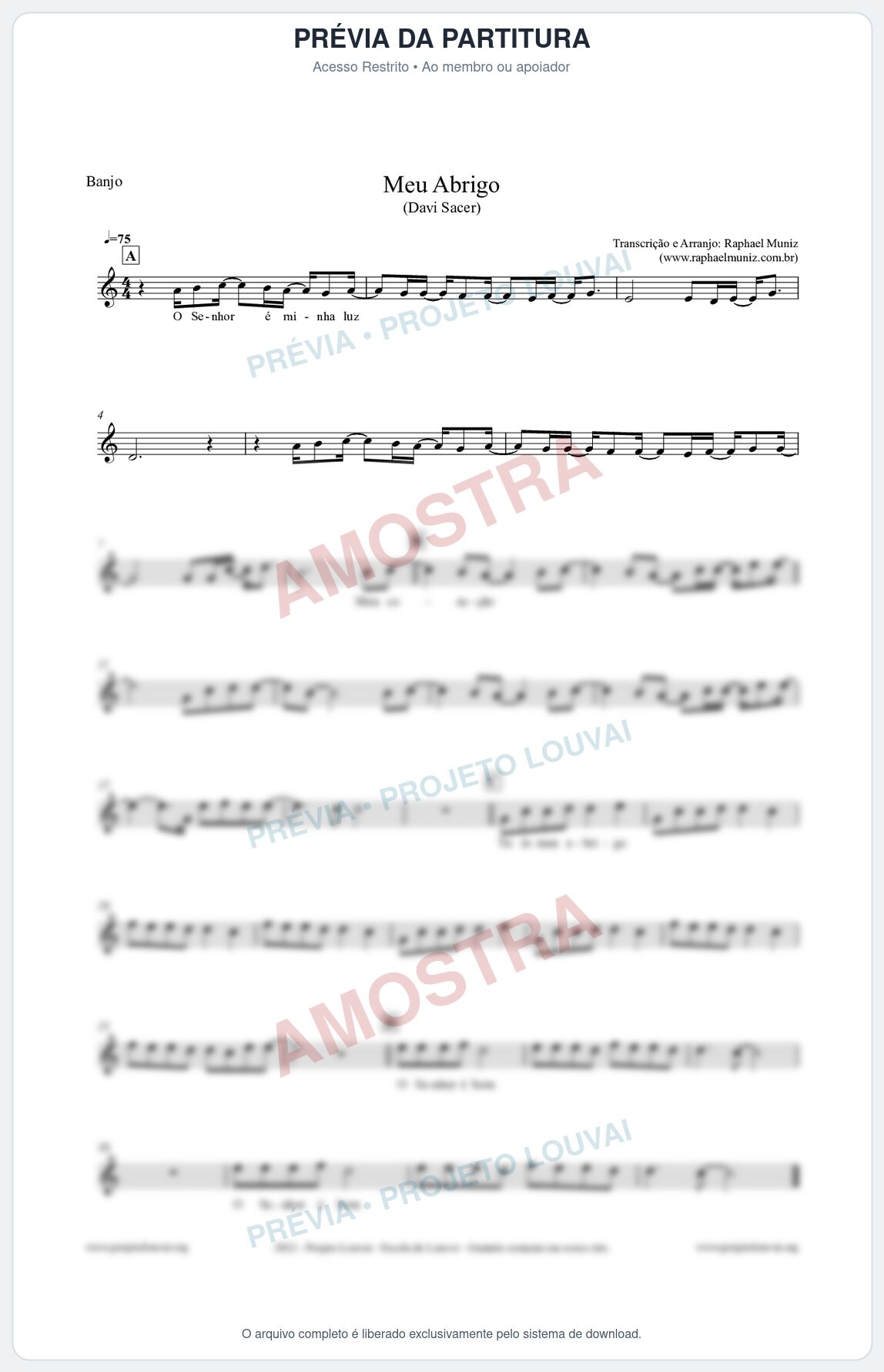 Prévia protegida da primeira página da partitura Partitura para Banjo - Meu Abrigo - Davi Sacer