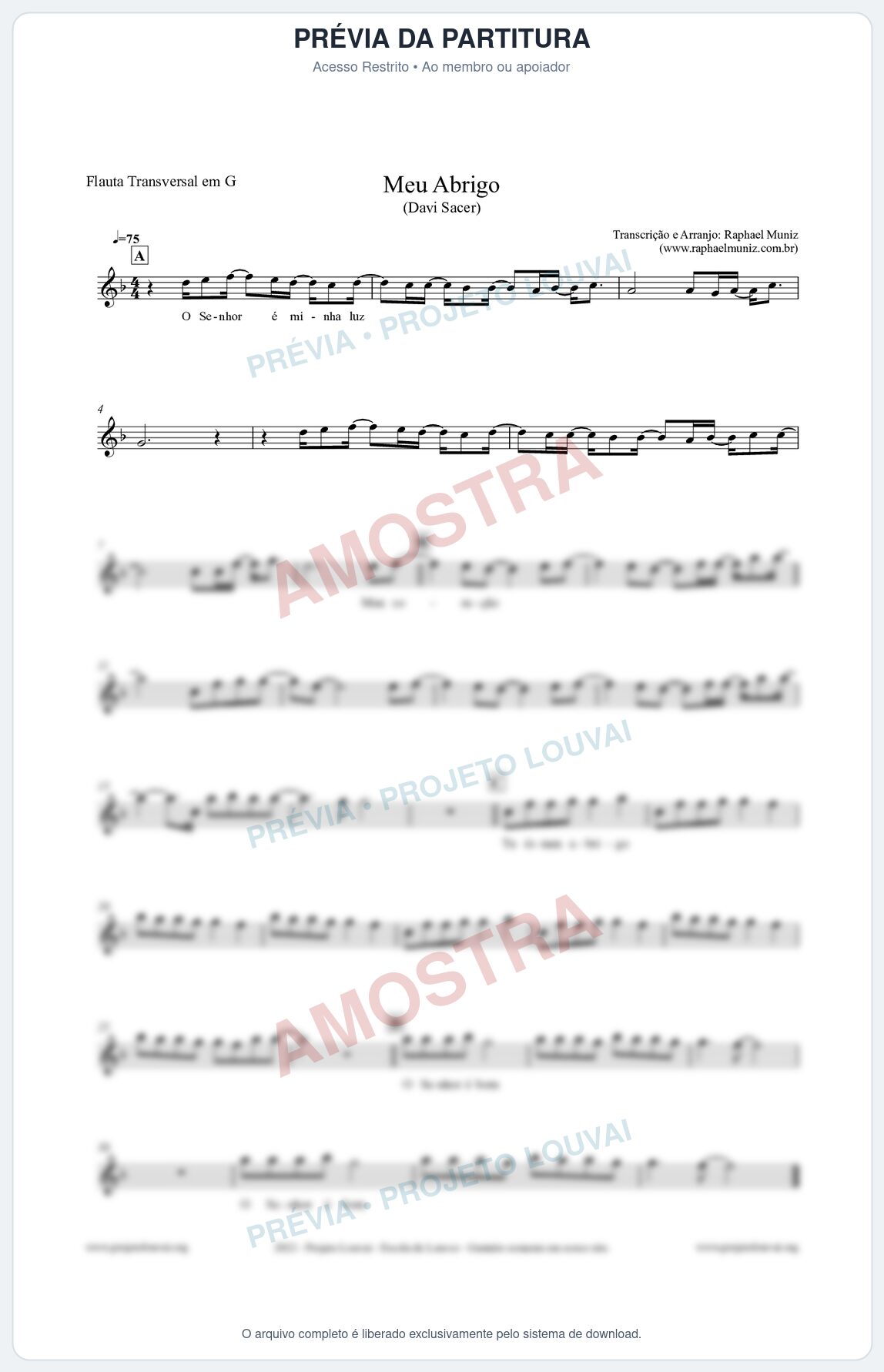 Prévia protegida da primeira página da partitura Partitura para Flauta Transversal em G - Meu Abrigo - Davi Sacer