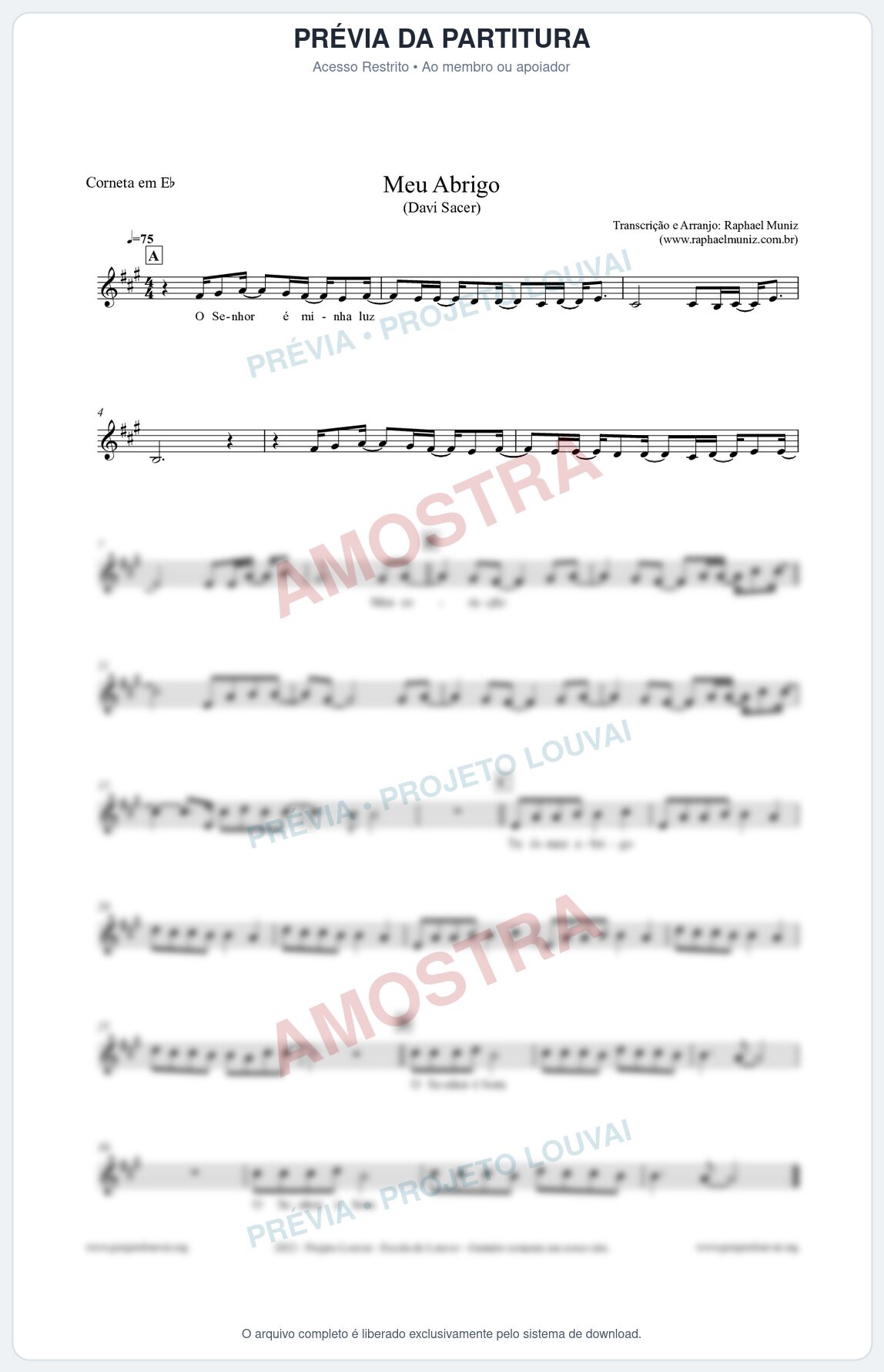Prévia protegida da primeira página da partitura Partitura para Corneta em Eb - Meu Abrigo - Davi Sacer