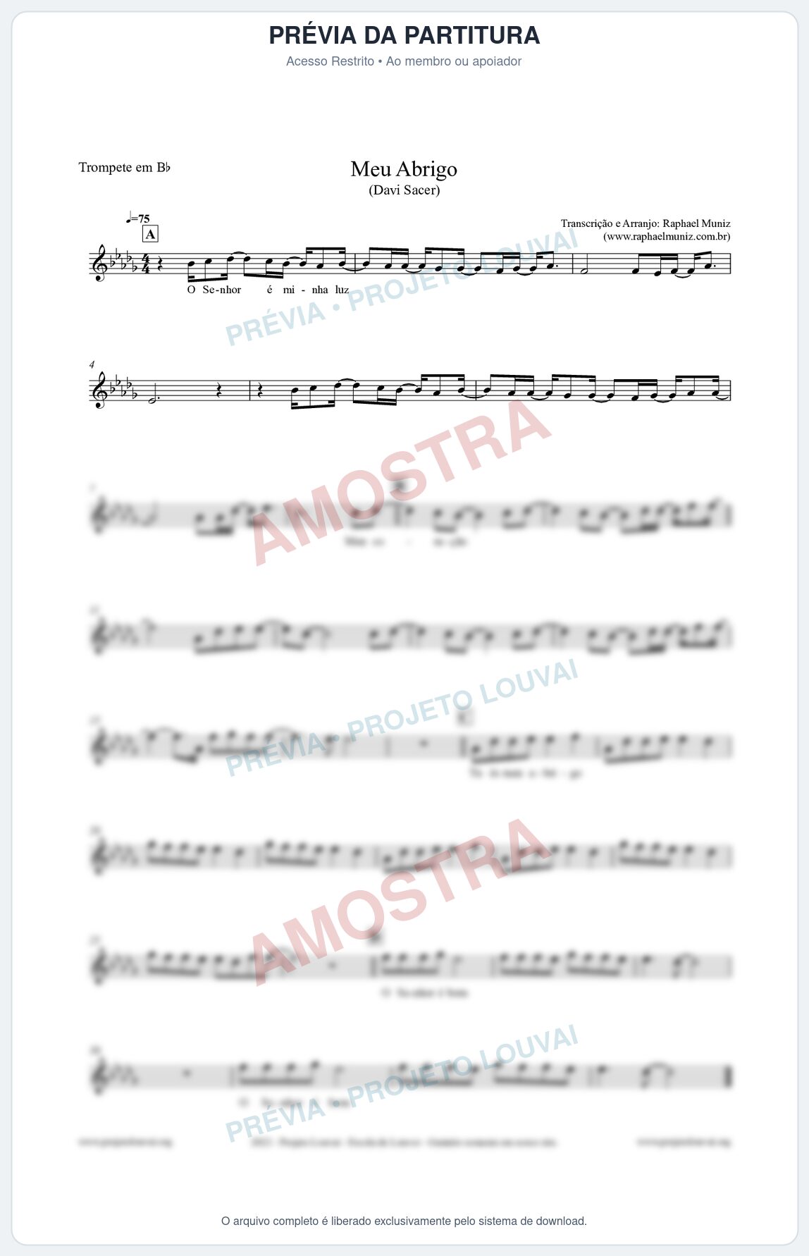 Prévia protegida da primeira página da partitura Partitura para Trompete em Bb - Meu Abrigo - Davi Sacer