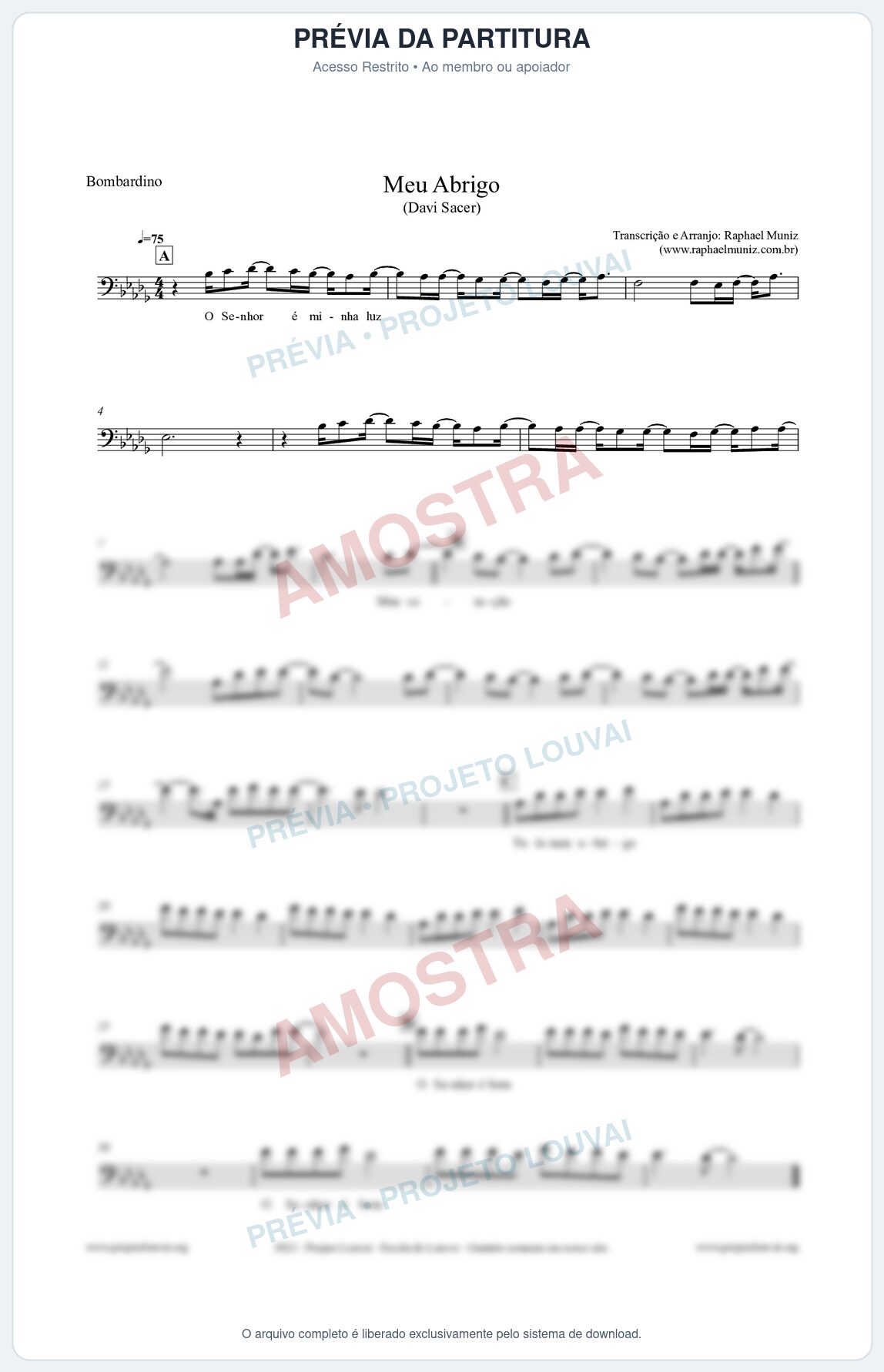 Prévia protegida da primeira página da partitura Partitura para Bombardino - Meu Abrigo - Davi Sacer