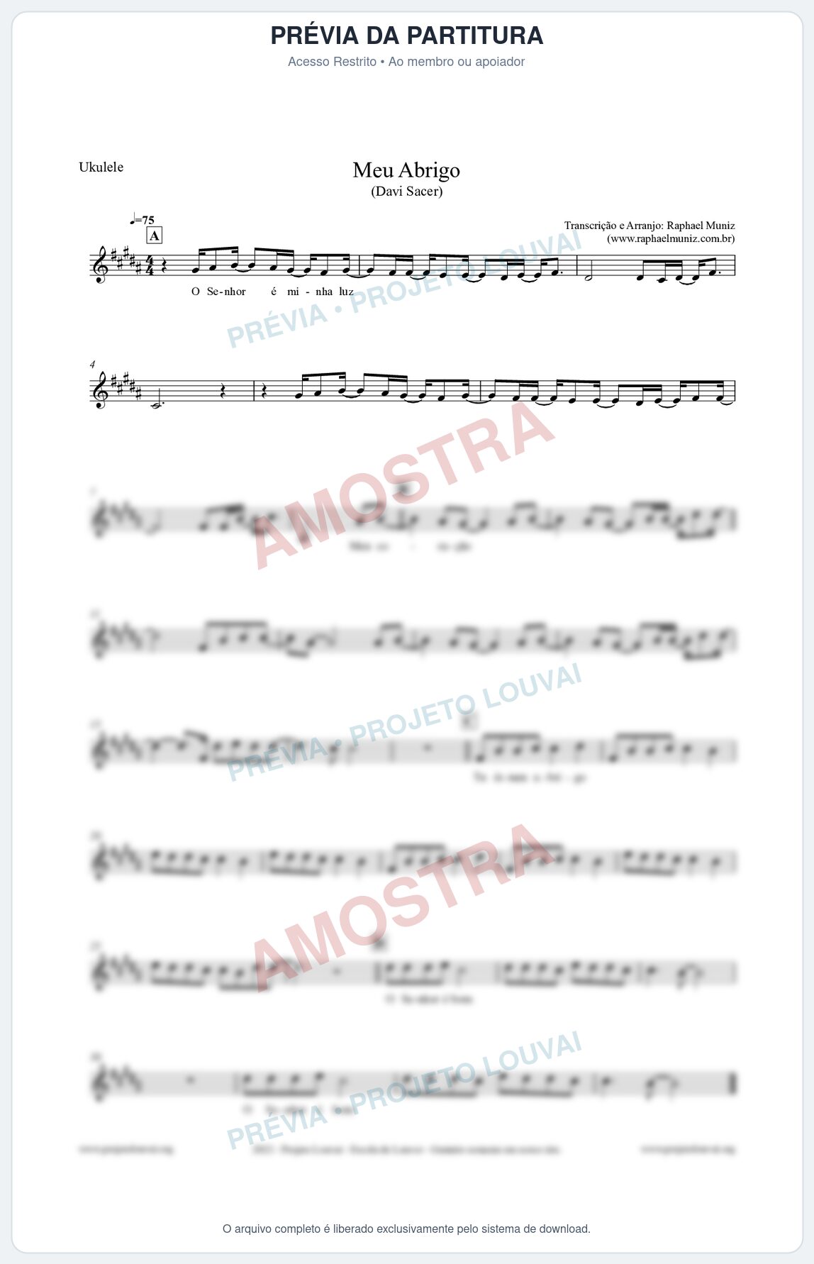 Prévia protegida da primeira página da partitura Partitura para Ukulele - Meu Abrigo - Davi Sacer