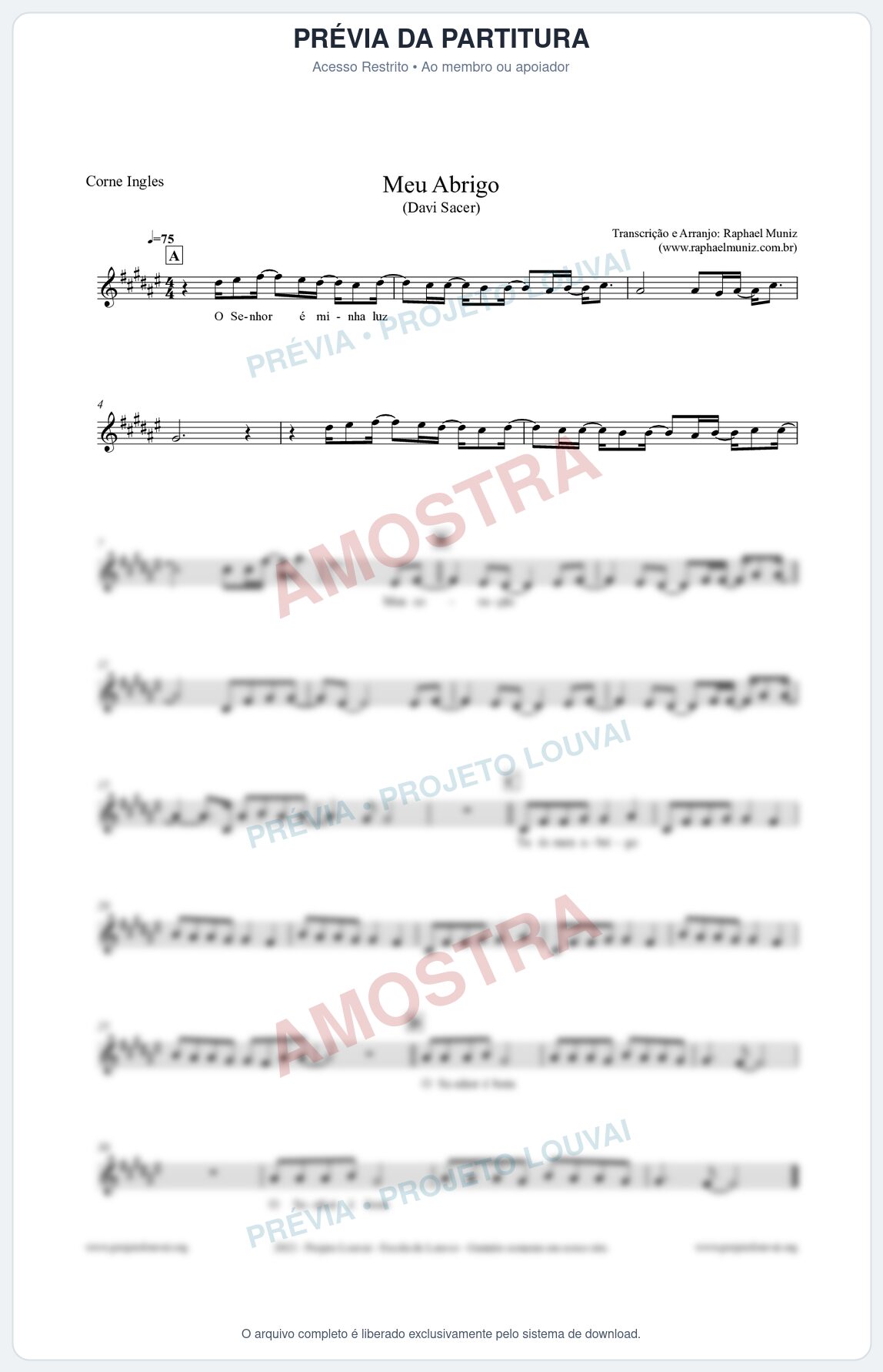 Prévia protegida da primeira página da partitura Partitura para Corne Inglês - Meu Abrigo - Davi Sacer