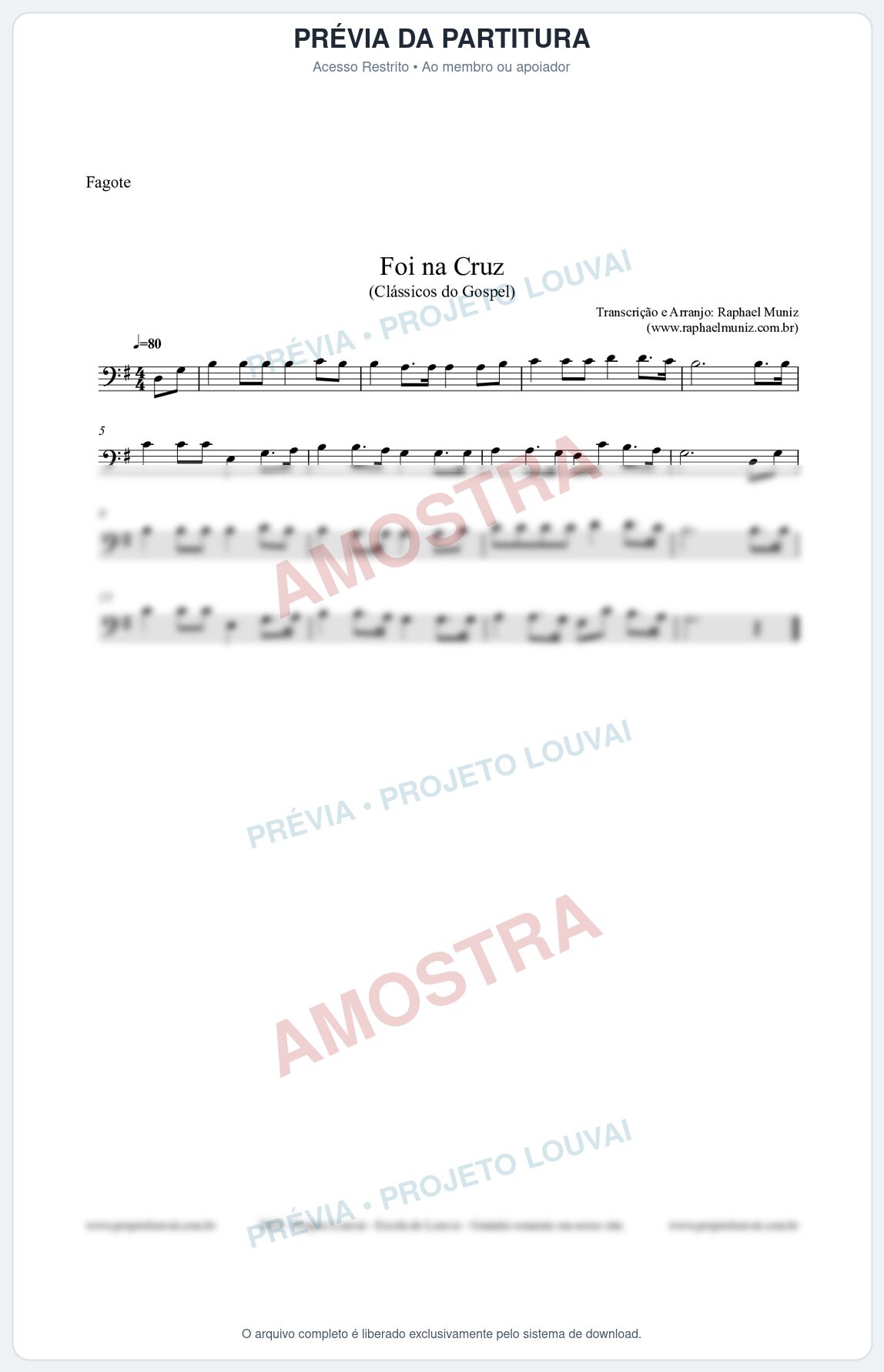 Prévia protegida da primeira página da partitura Partitura para Fagote - Foi na Cruz - Harpa Cristã nº 15  - Clássicos do Gospel