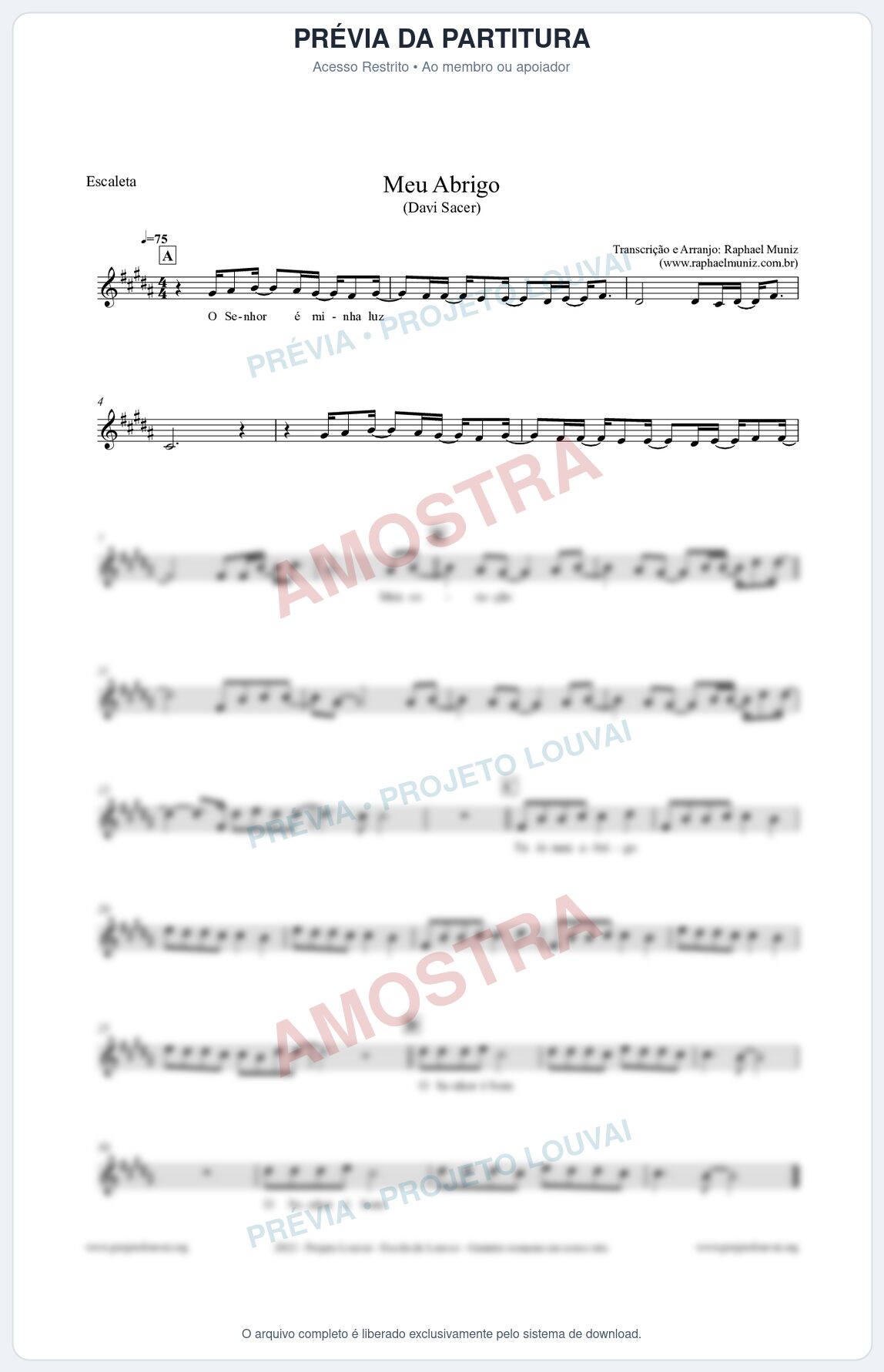 Prévia protegida da primeira página da partitura Partitura para Escaleta - Meu Abrigo - Davi Sacer
