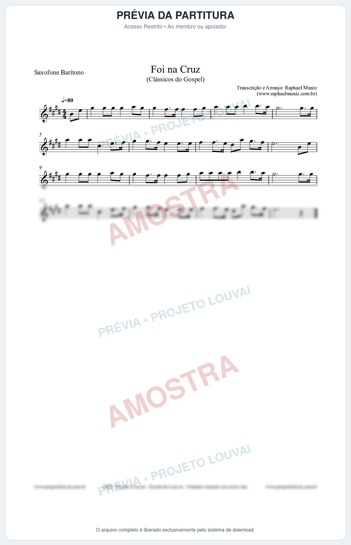 Prévia protegida da primeira página da partitura Partitura para Sax Barítono - Foi na Cruz - Harpa Cristã nº 15  - Clássicos do Gospel